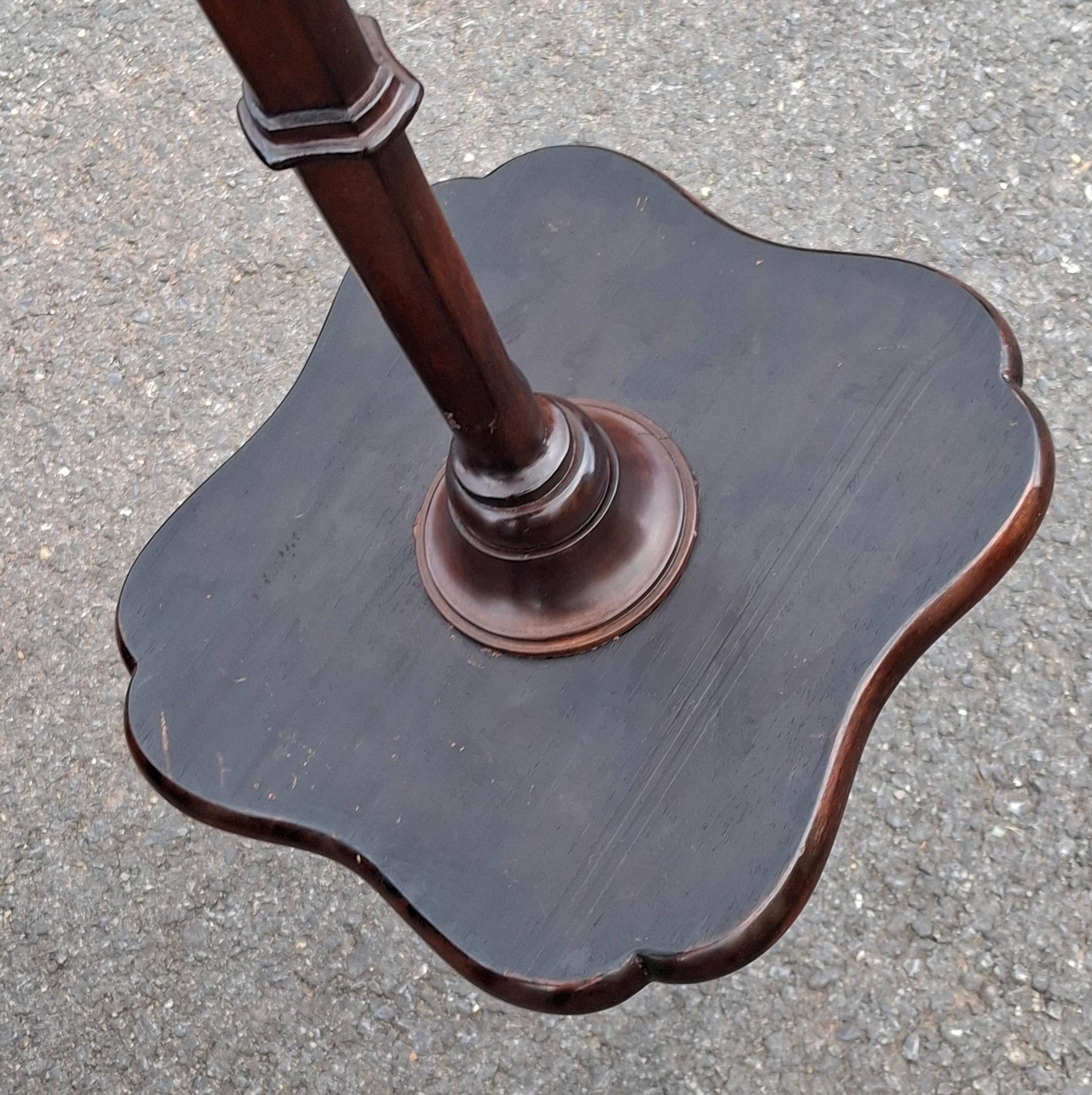 Mahogany Pedestal Scrolled Tripod Floor Candle Stand Pedestal For Sale 1