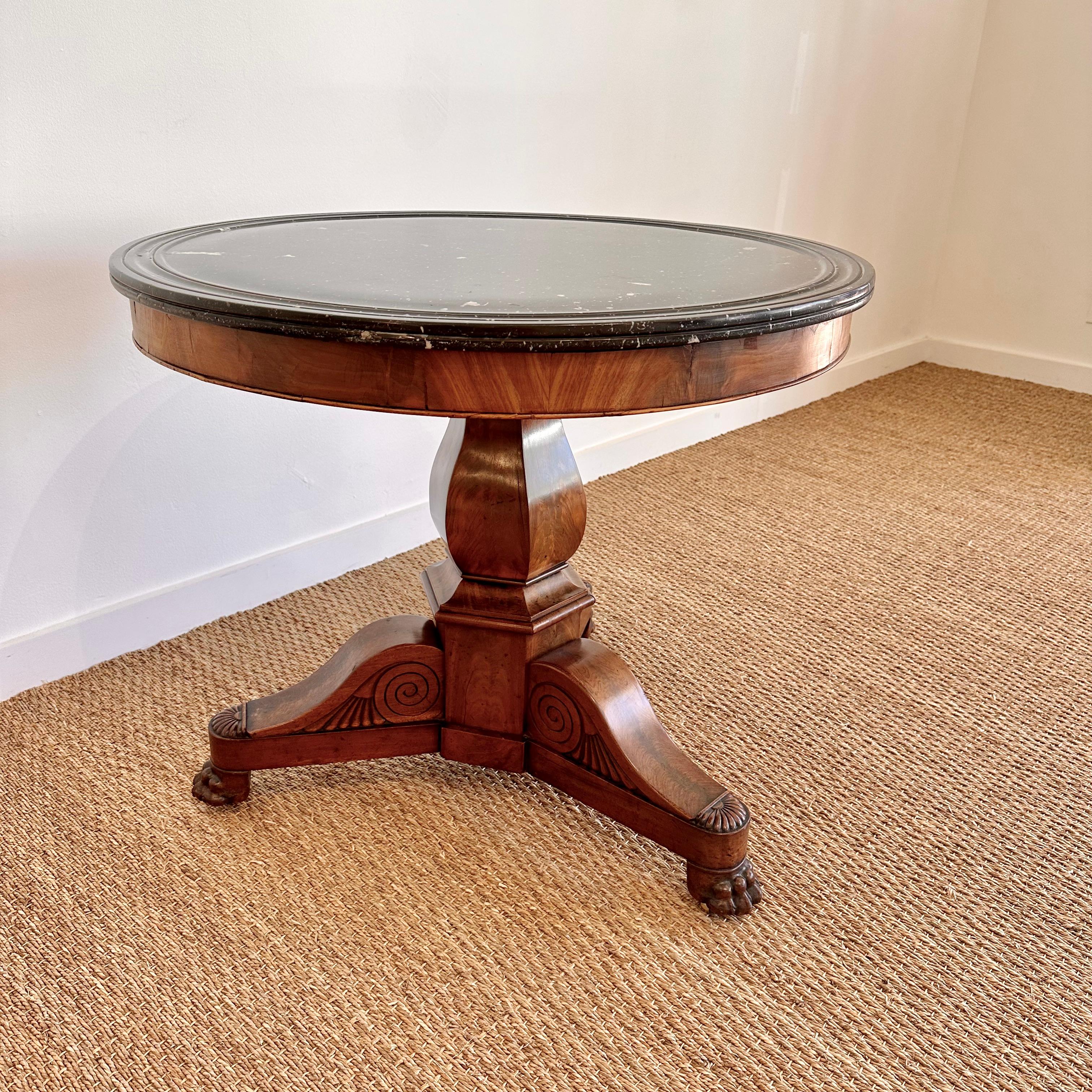 Charles X Mahogany Pedestal table with Original stone Top For Sale