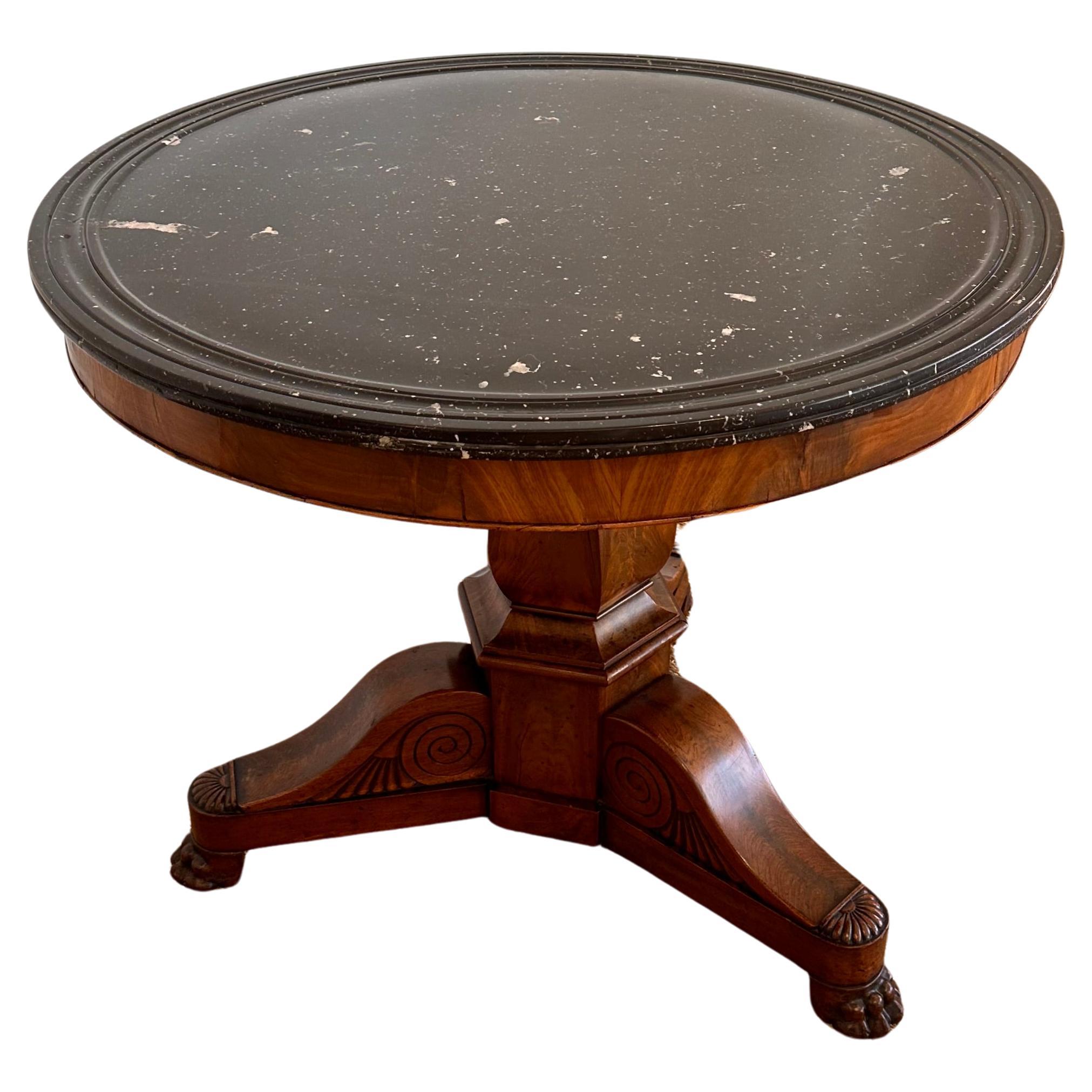 Mahogany Pedestal table with Original stone Top For Sale