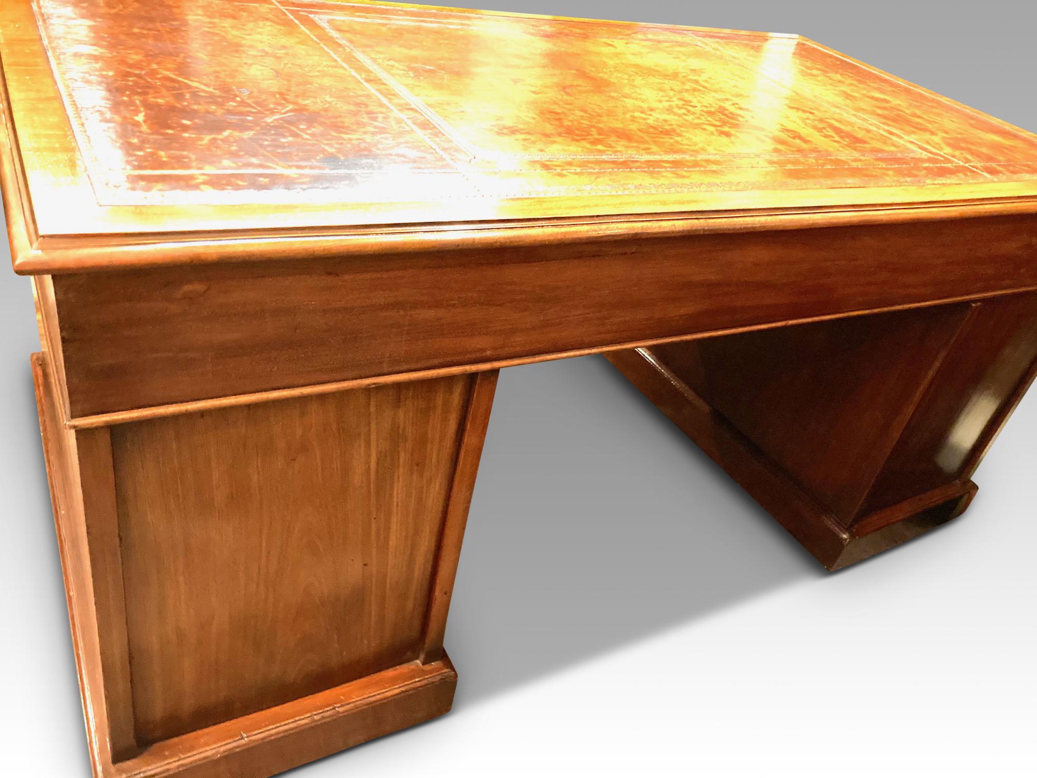 Large Mahogany Pedestal Writing Desk, English, circa 1900. 5ft 6ins long.  2