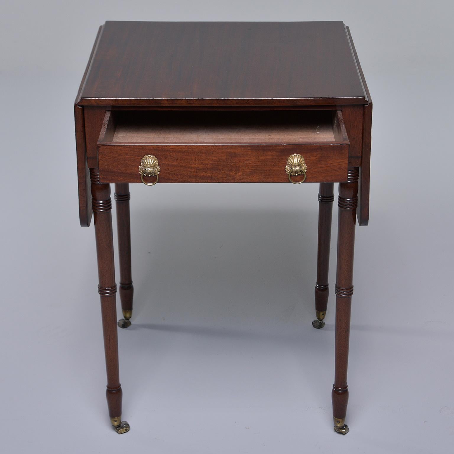 19th Century Mahogany Pembroke Table with Original Brass Casters