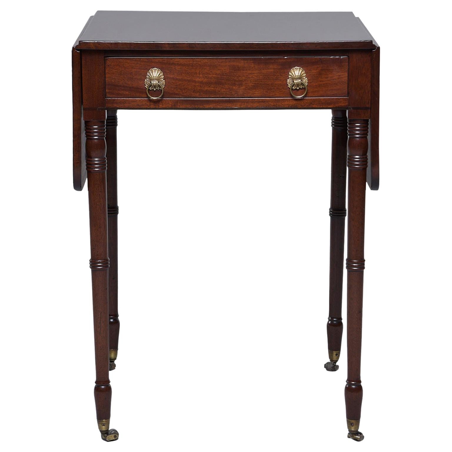 Mahogany Pembroke Table with Original Brass Casters