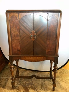 Mahogany Philco 1920s Music Radio Cabinet with Needlepoint and Carved Wood Case