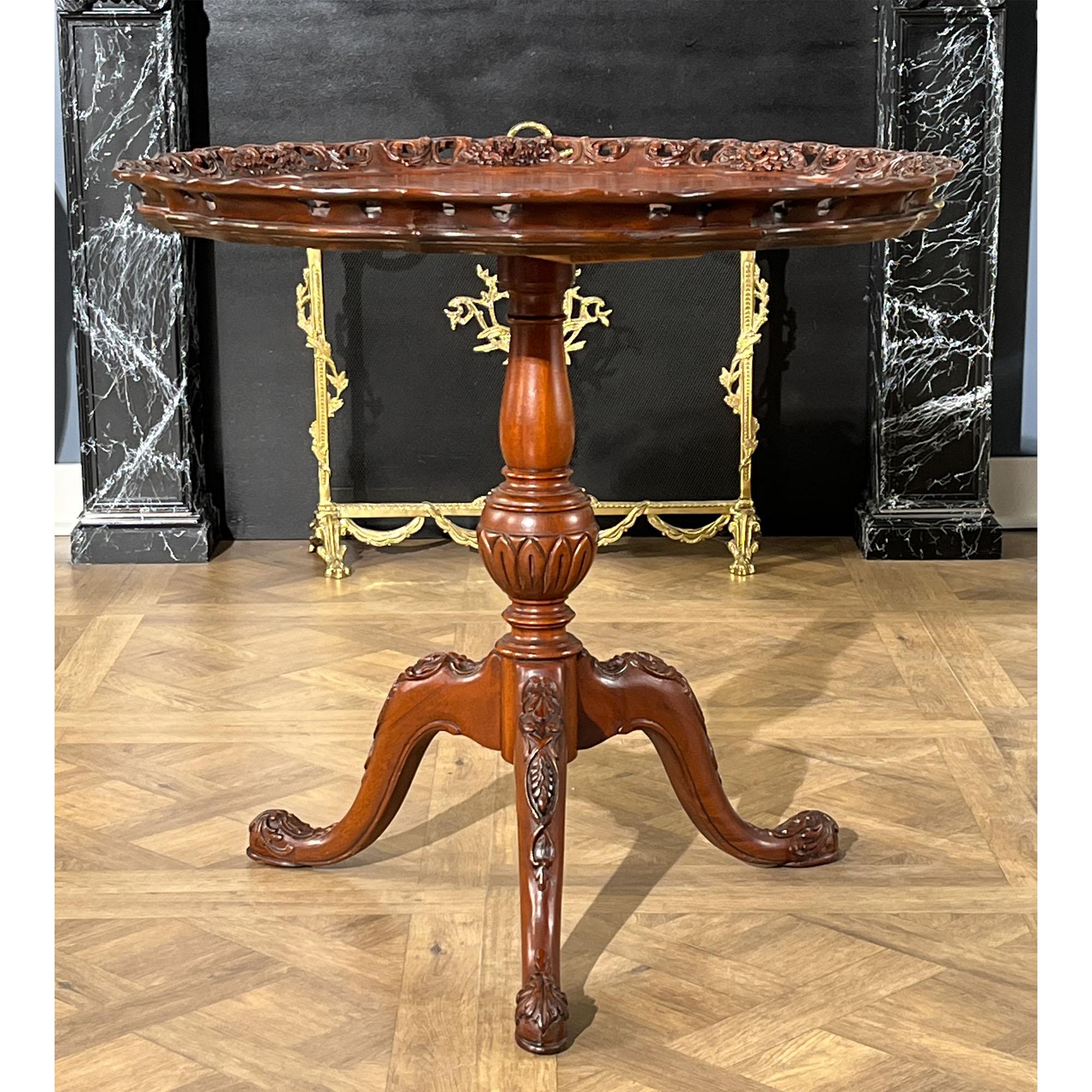 First made popular in the 18th Century this vintage Mahogany Mahogany Pierced Edge Table was likely produced in the 1940’s and retailed by C.H. Lears in Baltimore MD. The table features all of the hallmarks of an original Mahogany Pierced Edge Table