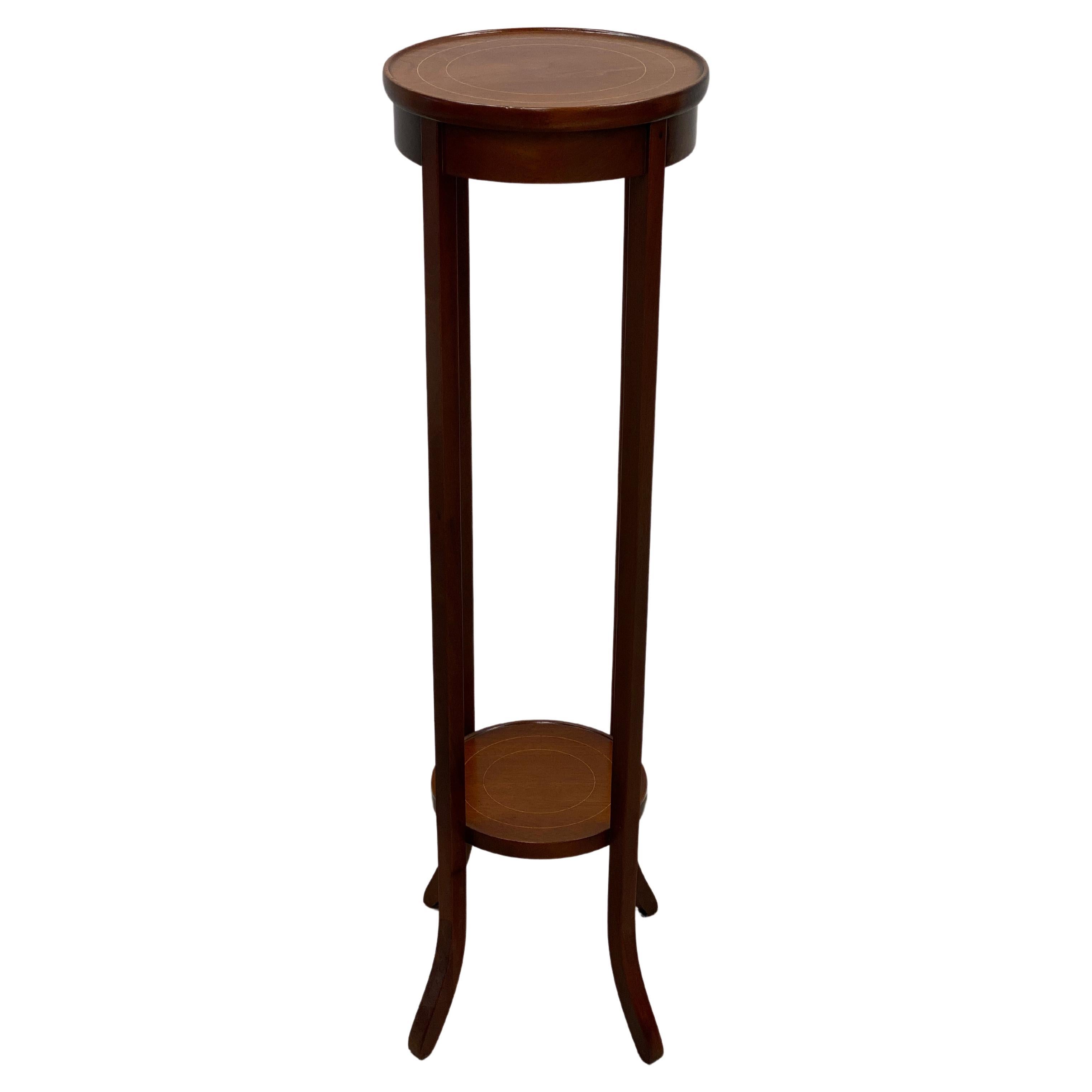 Vintage Mahogany Queen Anne Style Tall Pedestal Plant Stand with Brass