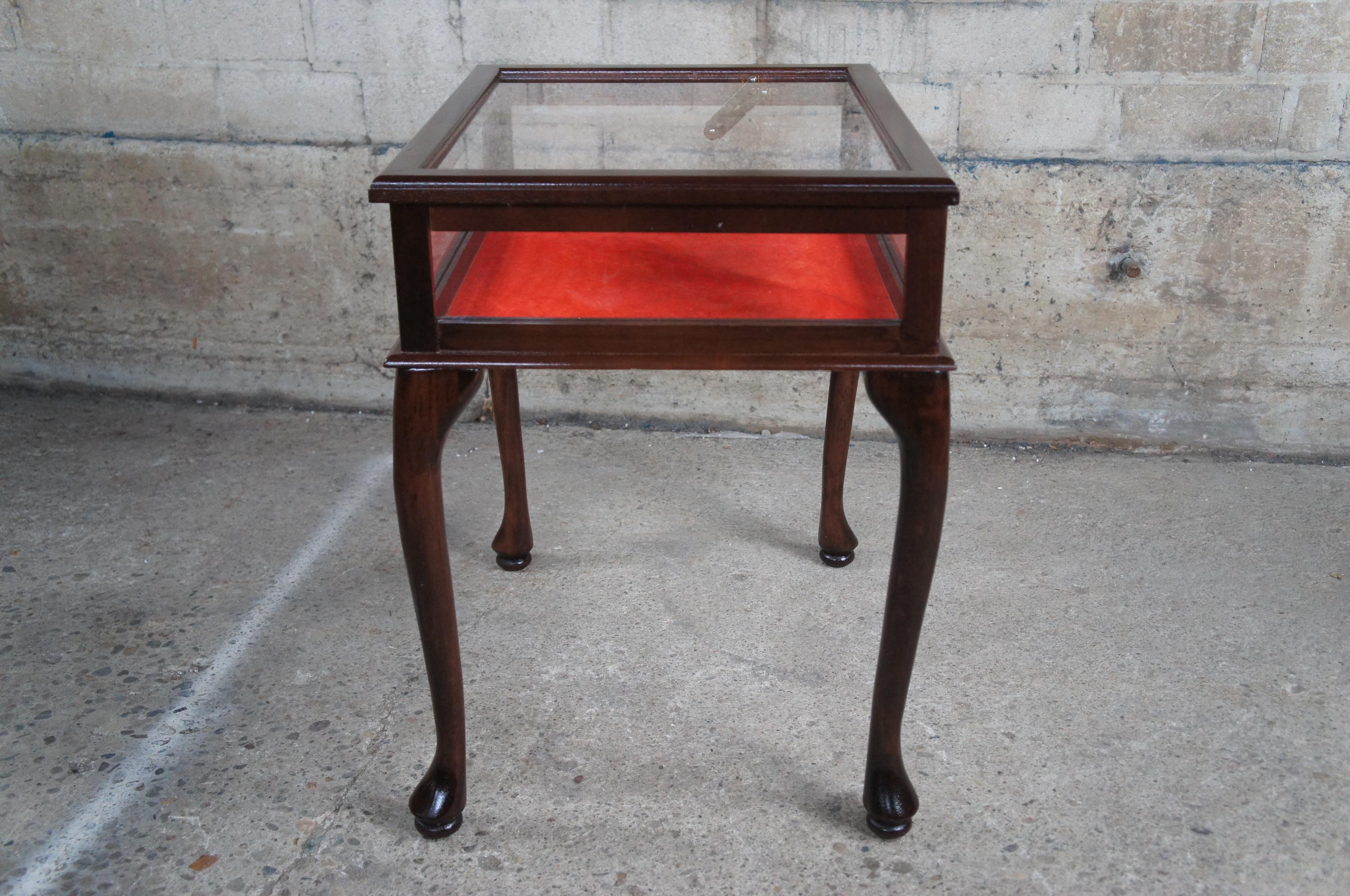 Mahogany Queen Anne Glass Top Bijouterie Vitrine Curio Display Case Side Table 2 1