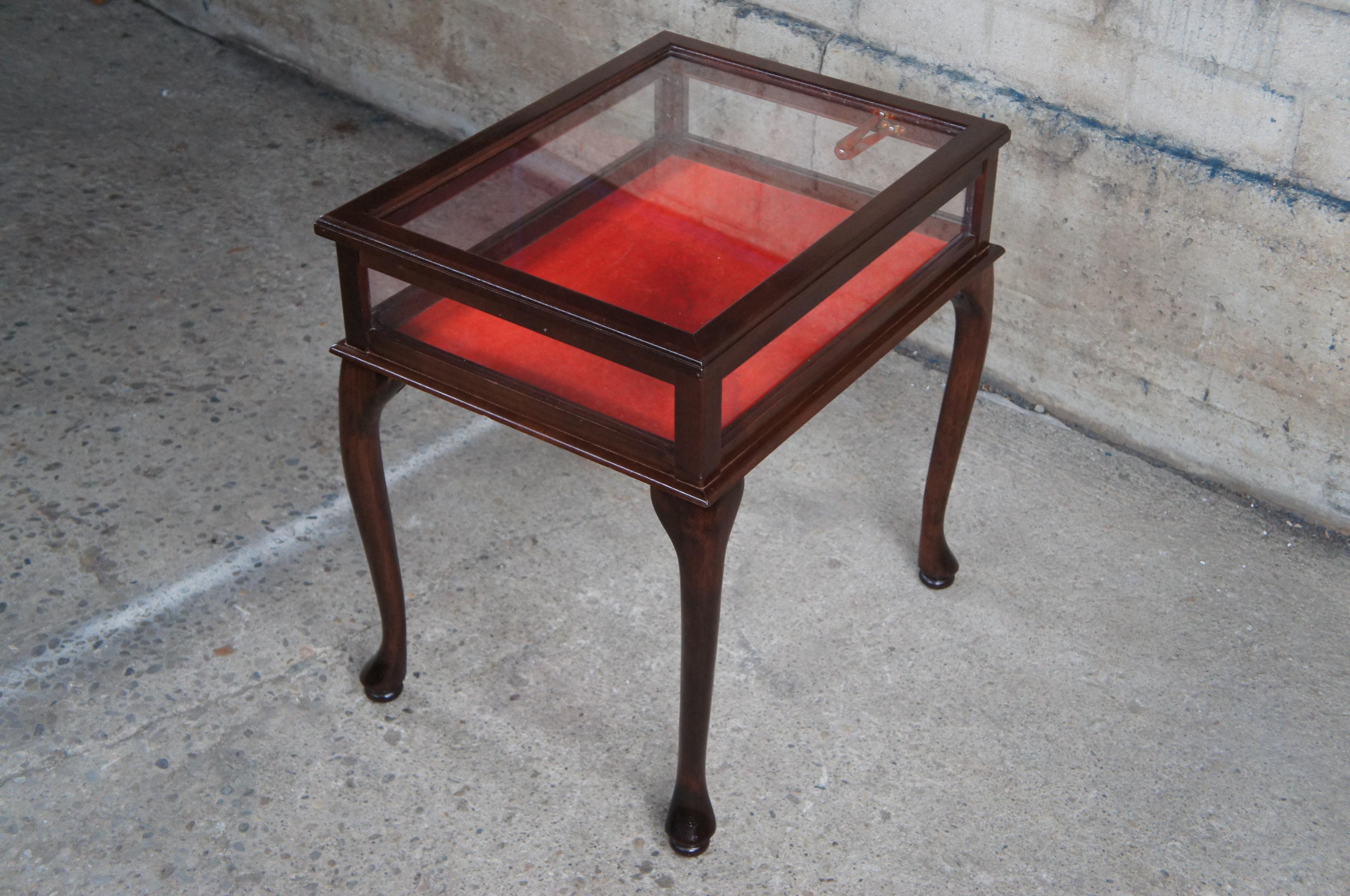 Mahogany Queen Anne Glass Top Bijouterie Vitrine Curio Display Case Side Table 2 2