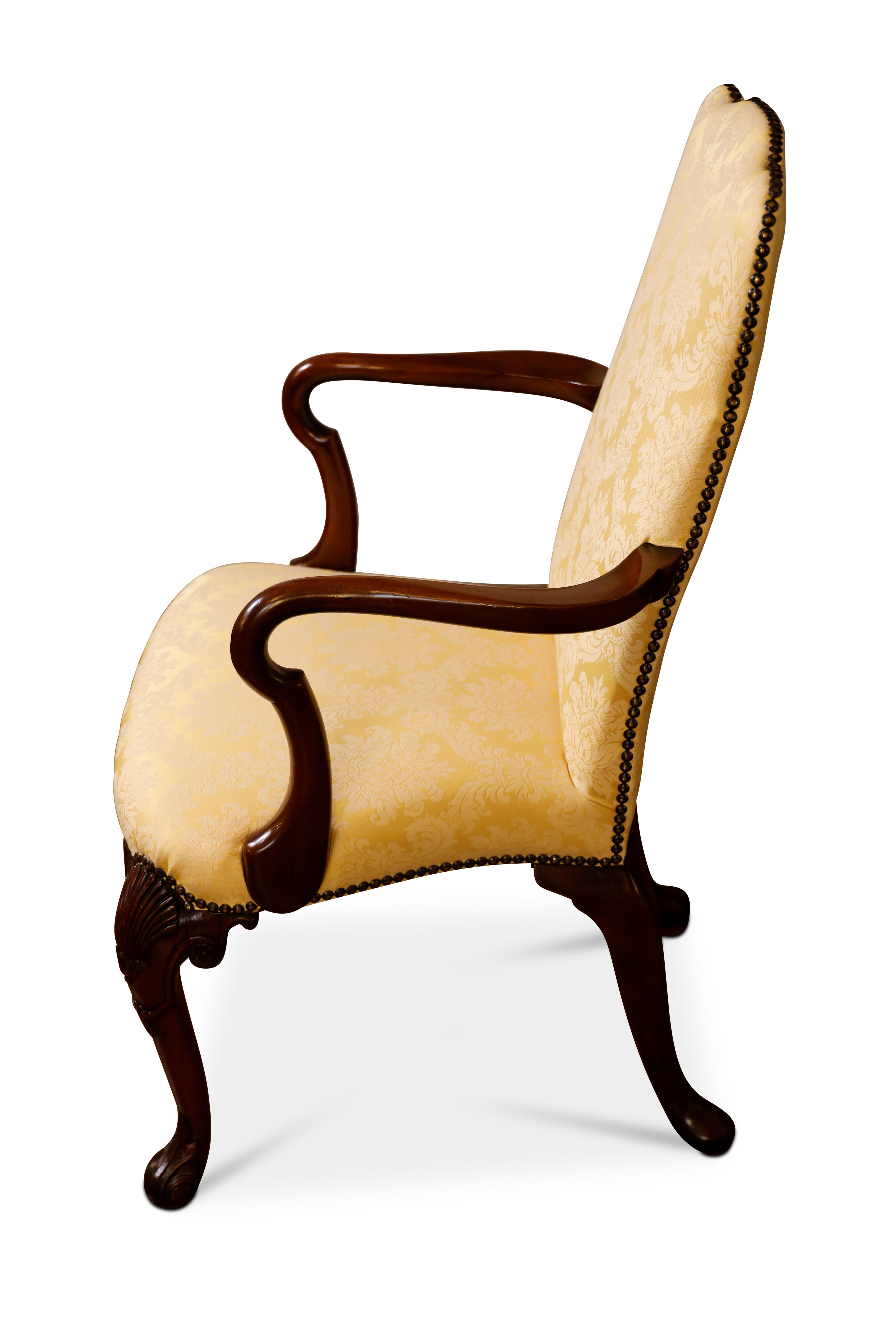 Set of eight Queen Anne style dining chairs, six sides and two arms.  The arm chairs have 