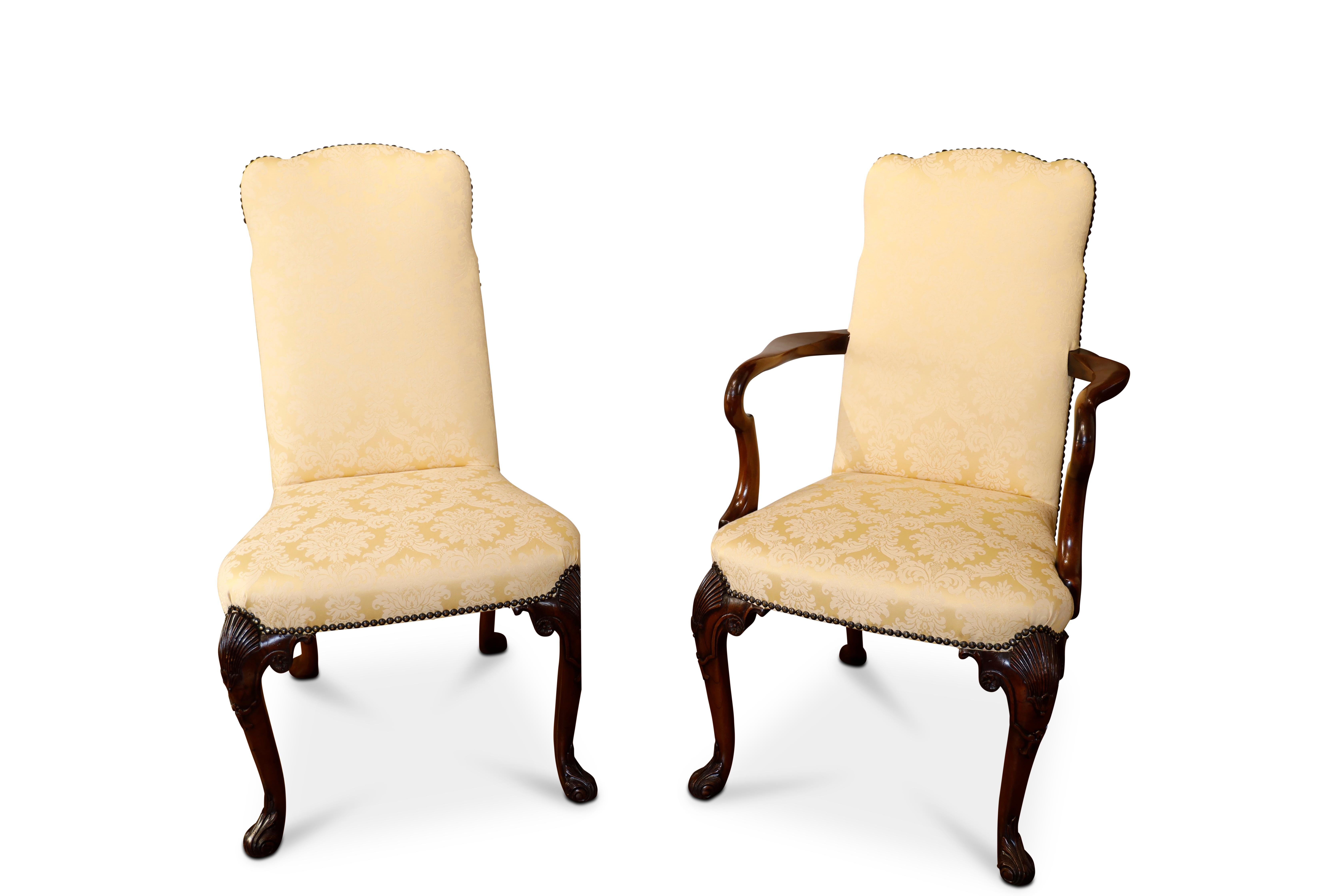 English Mahogany Queen Anne Style Dining Chairs For Sale