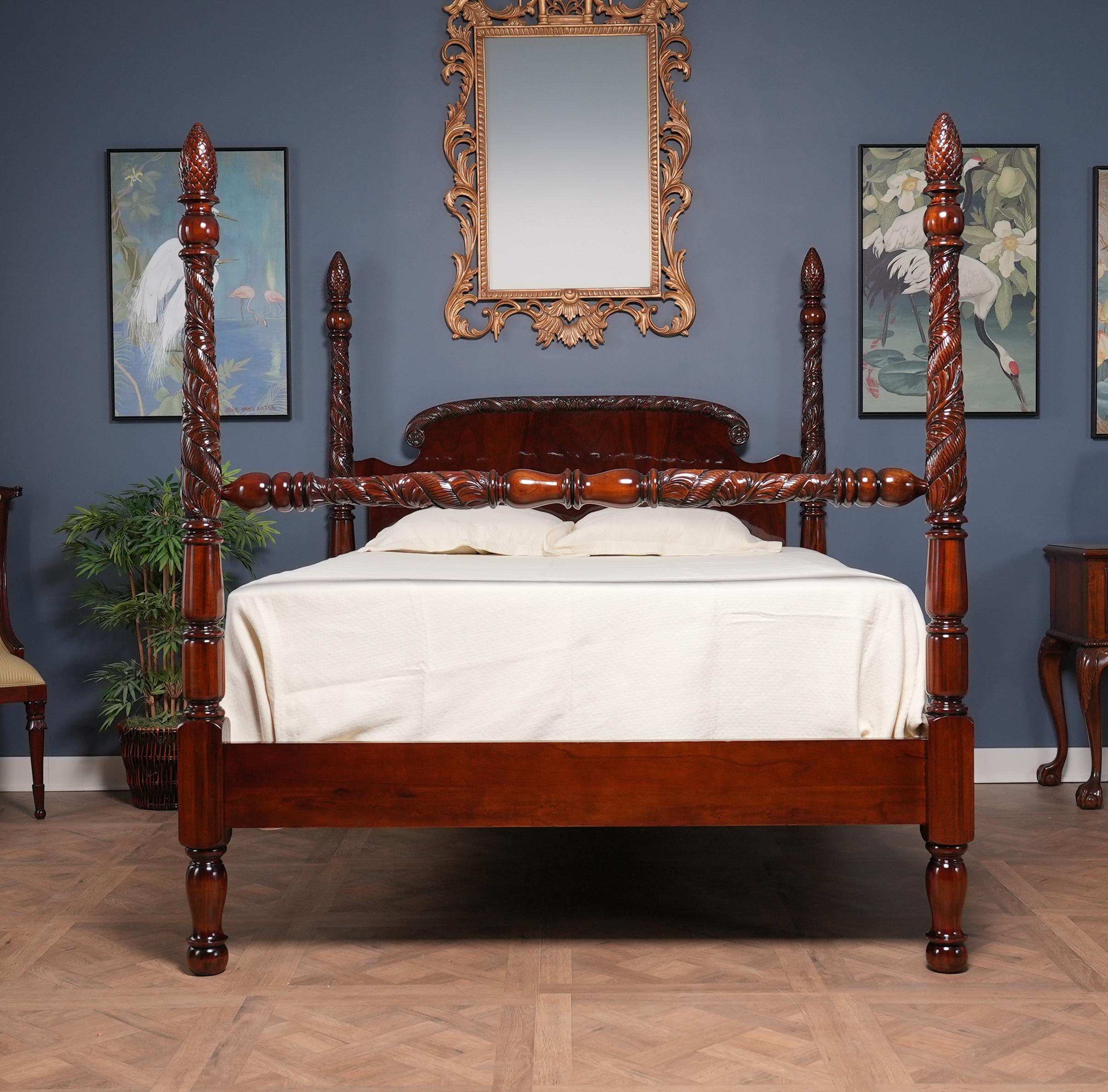 Chippendale Mahogany Queen Size Poster Bed For Sale