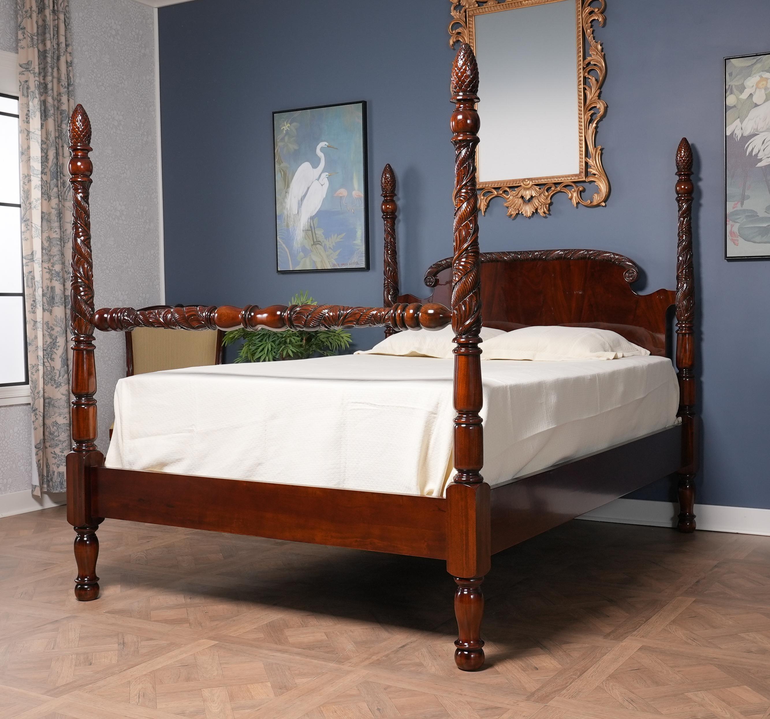 Contemporary Mahogany Queen Size Poster Bed For Sale