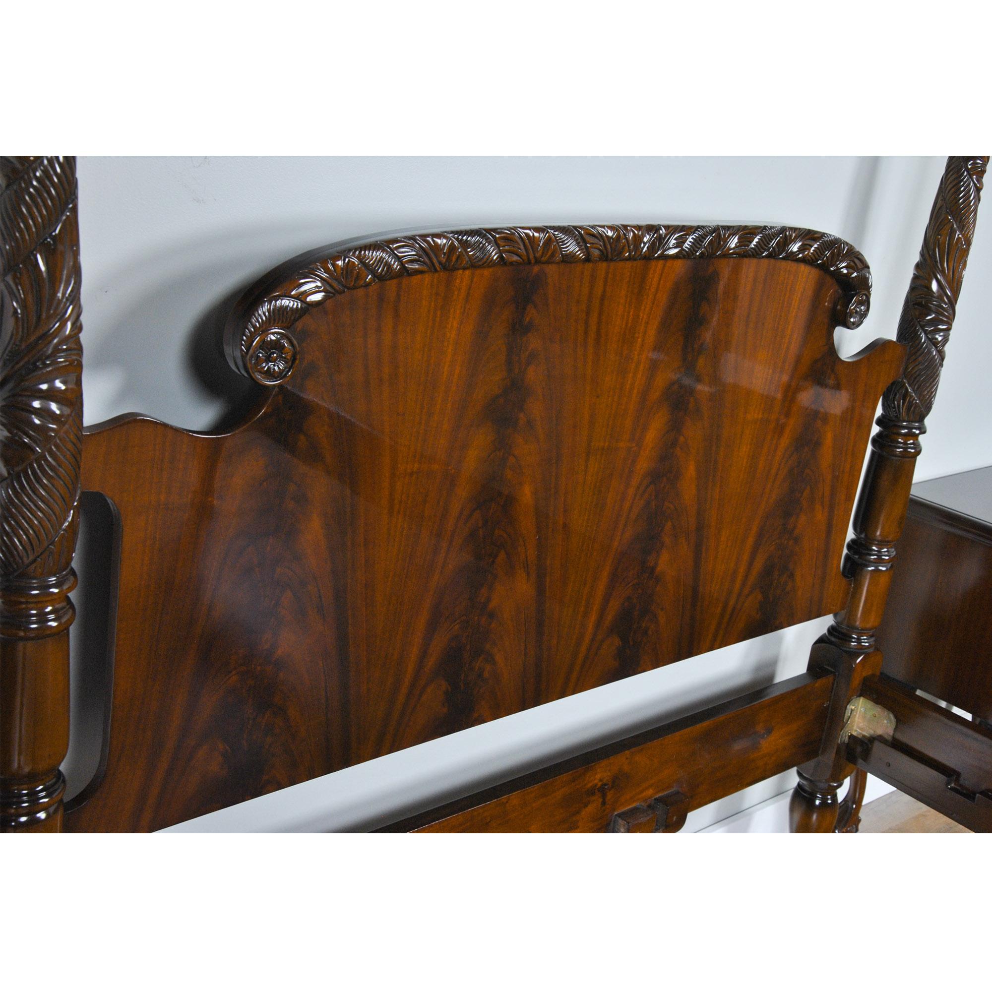 Hand-Carved Mahogany Queen Size Poster Bed For Sale