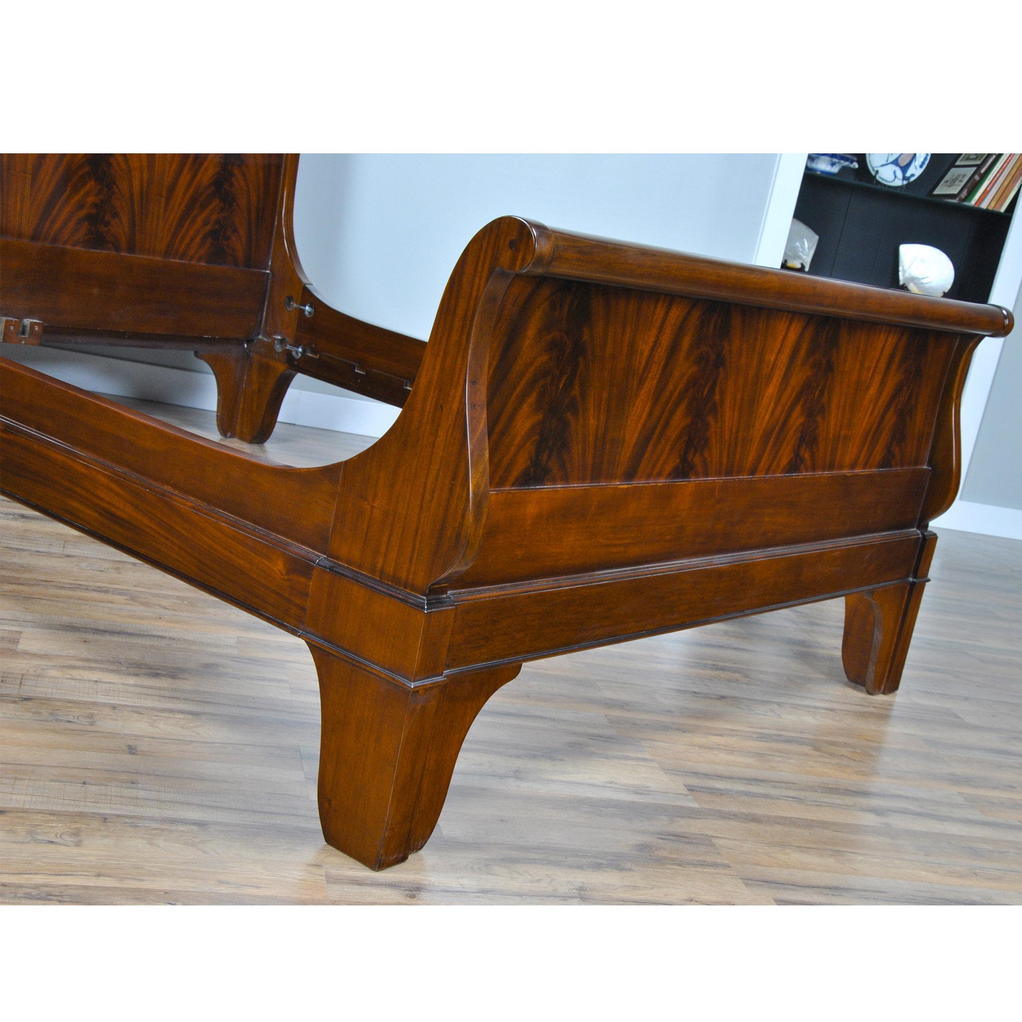 Hand-Carved Mahogany Queen Size Sleigh Bed For Sale