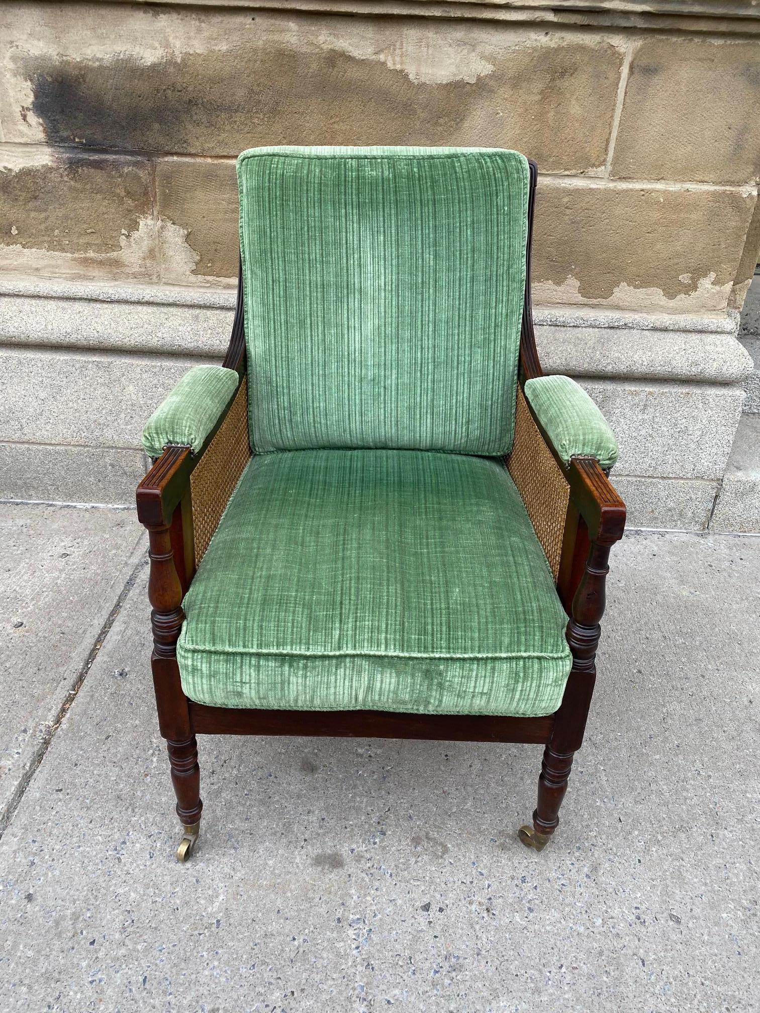 English Mahogany Regency Period Large Caned Library Chair For Sale