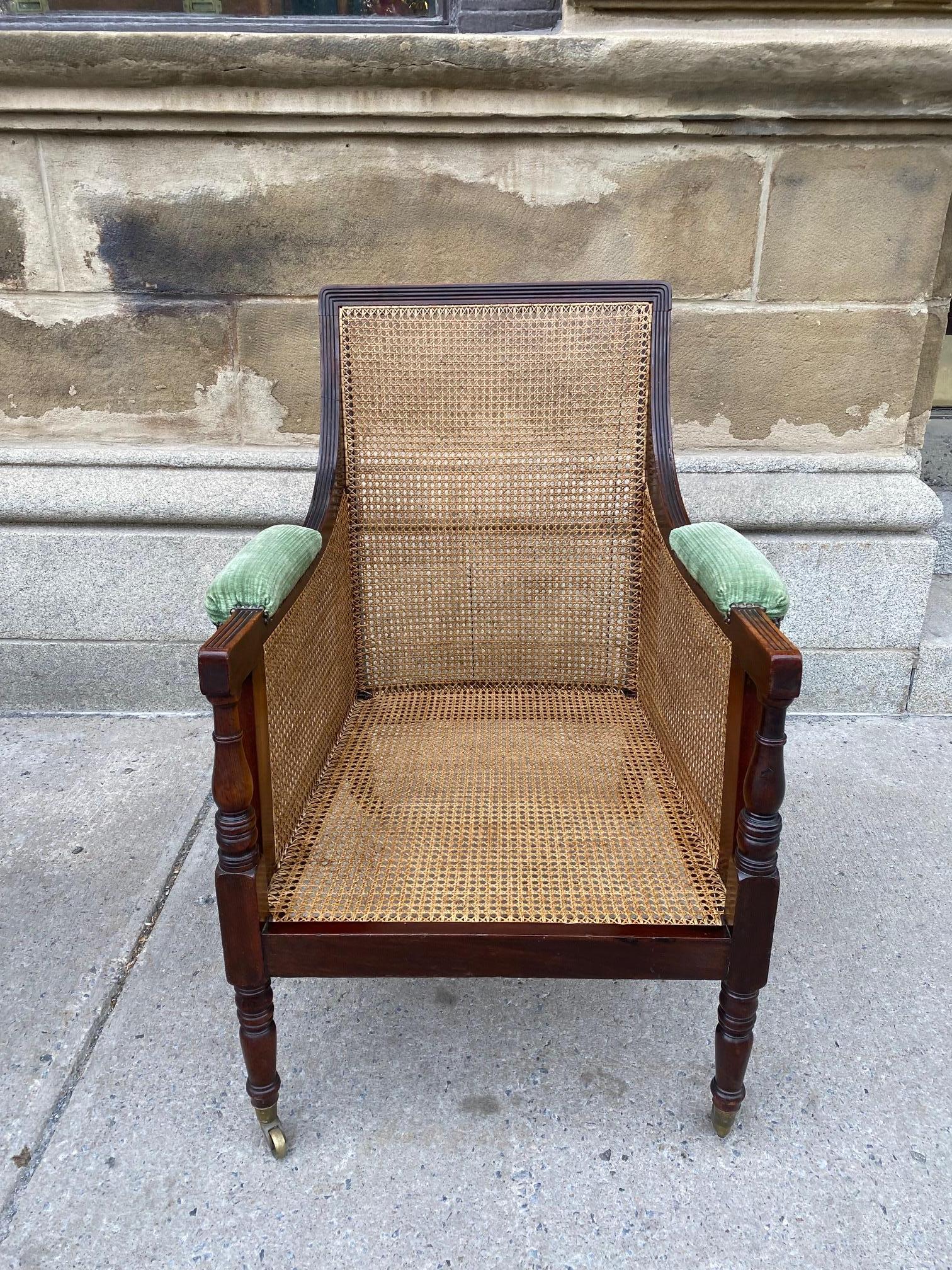 Early 19th Century Mahogany Regency Period Large Caned Library Chair For Sale