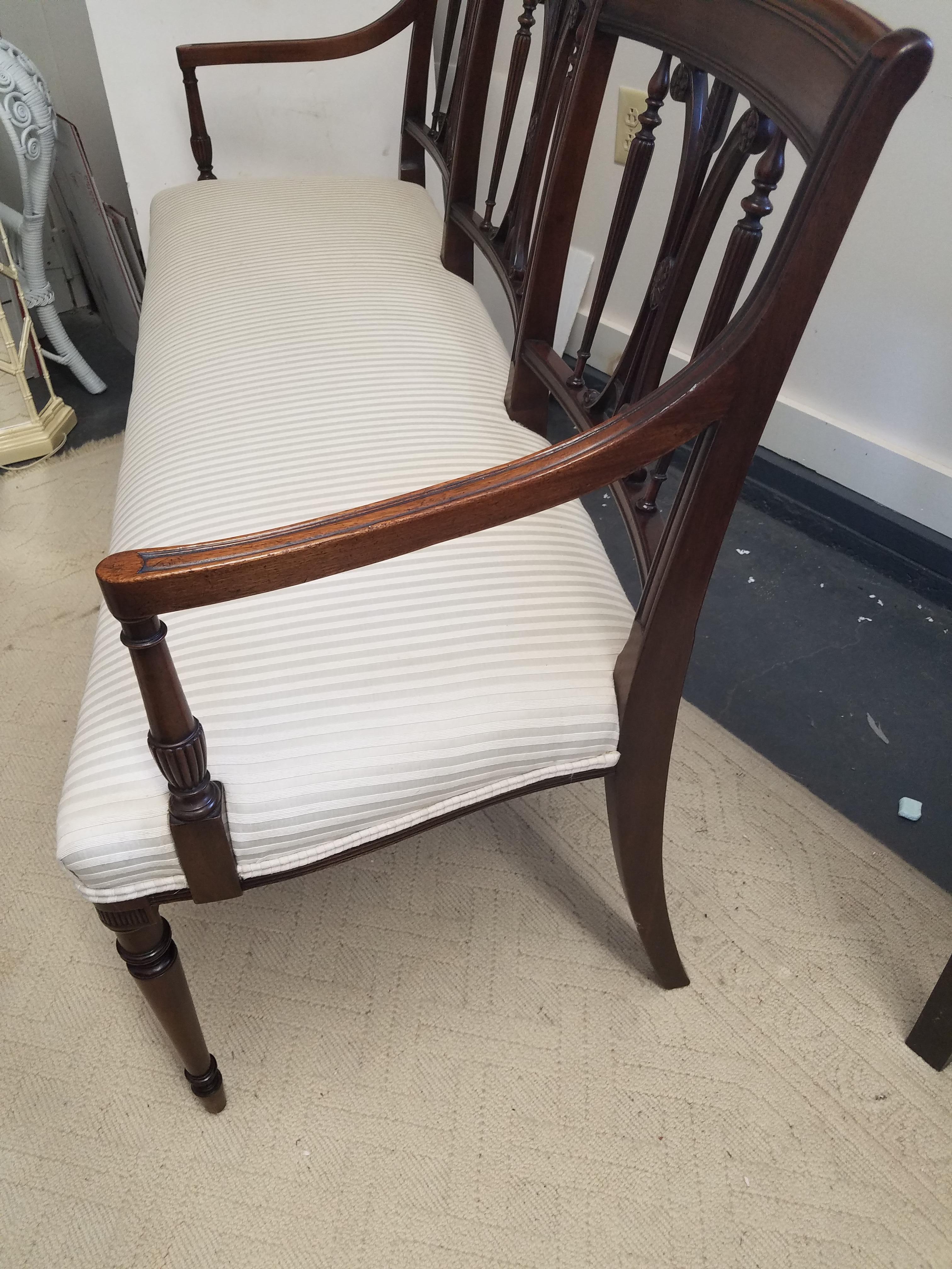 American Mahogany Regency Style Triple Chair Back Settee with Upholstered Seat For Sale