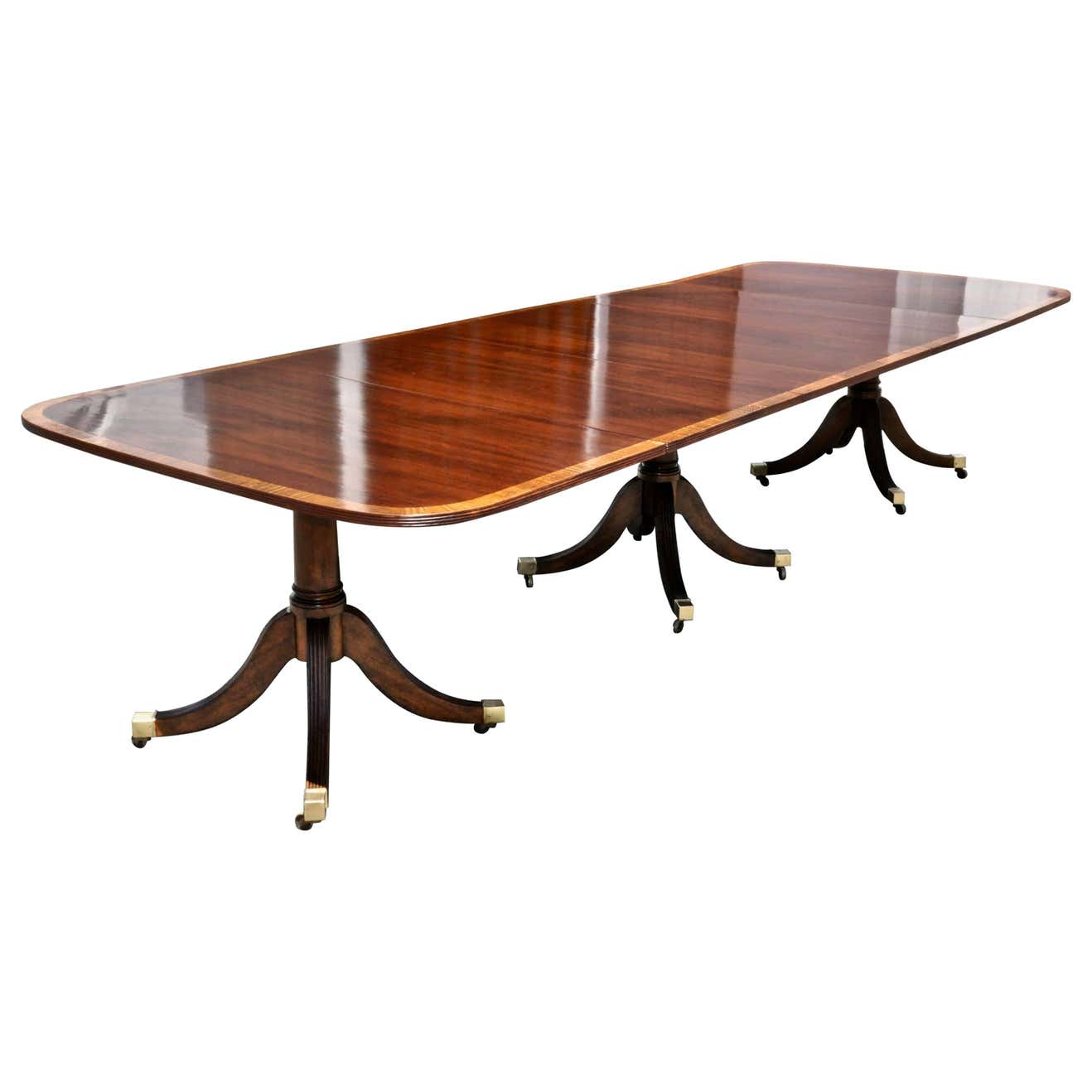 Mahogany Regency Style Three Pedestal Dining Table at 1stDibs