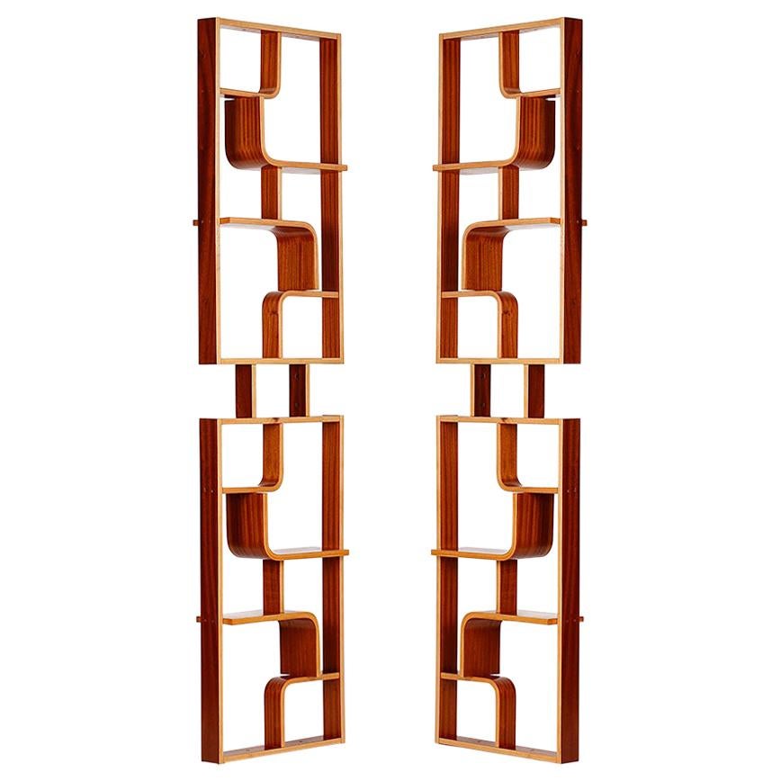 Mahogany Room Divider by Ludvik Volak for Holesov, 1960s, Restored, Set of Two