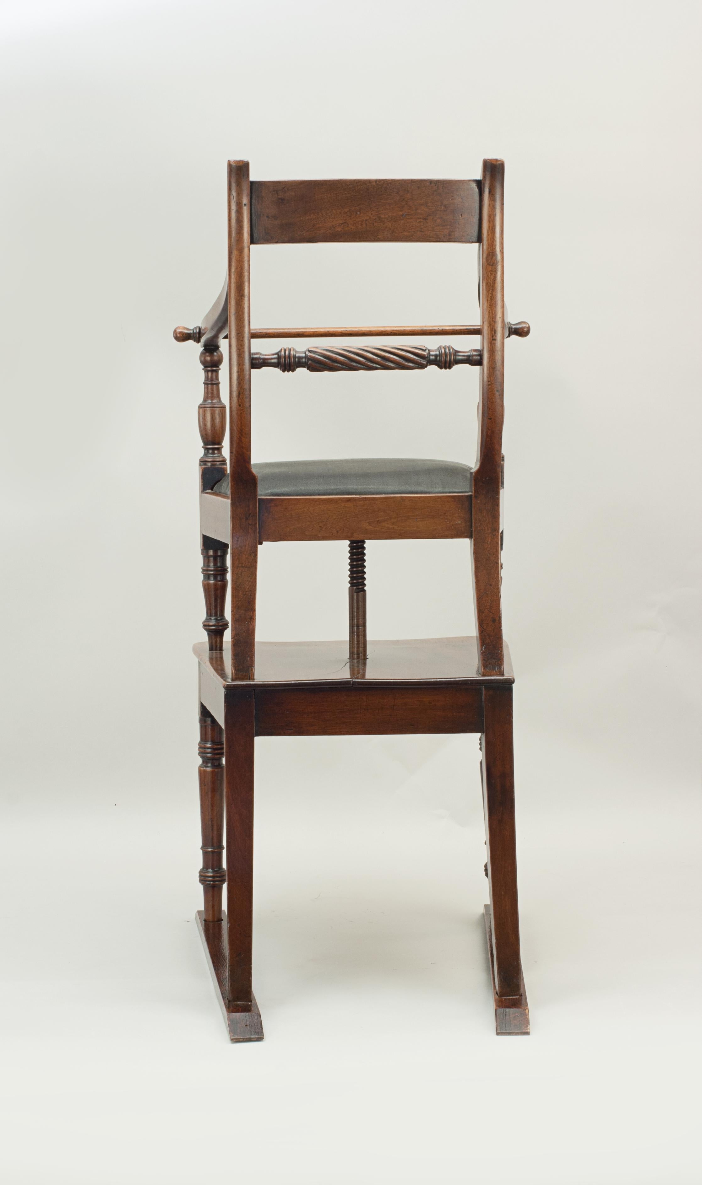 English Antique Mahogany Rope Back Child's High Chair, Regency For Sale