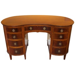 Antique Mahogany Rosewood Banded Kidney Shaped Dressing Table/Desk