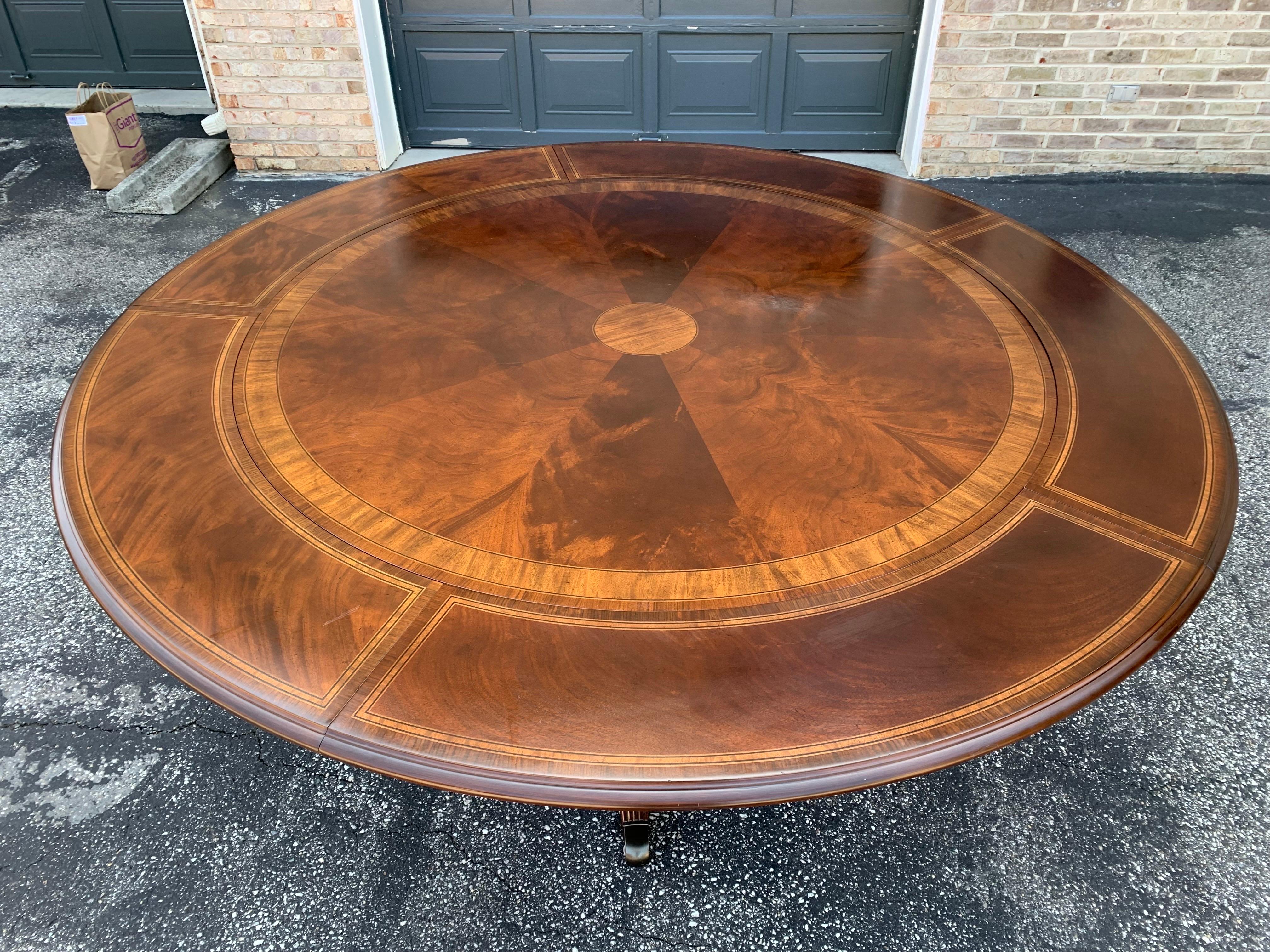 Mahogany Round Dining Table with Perimeter Leaves Oversized 5