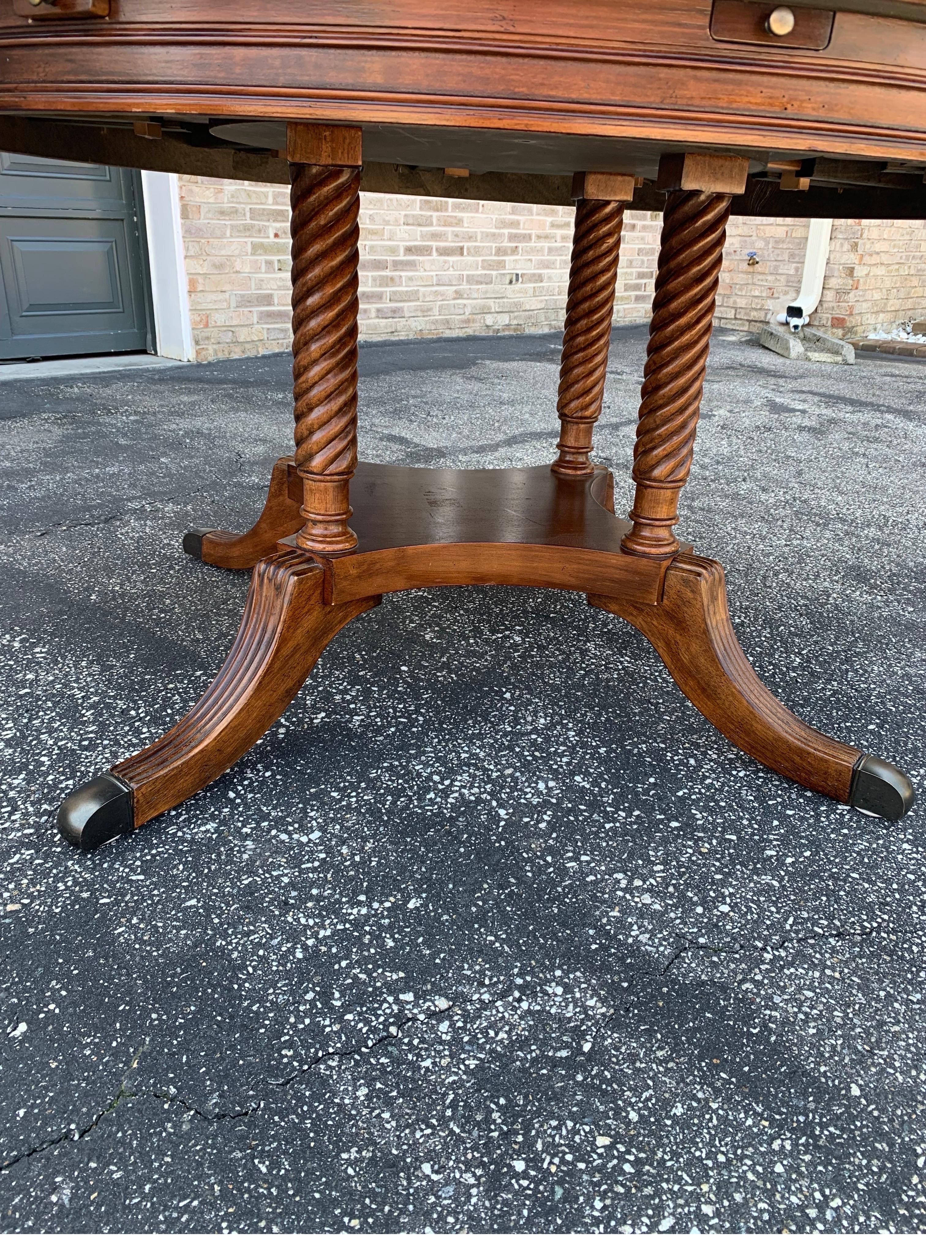 20th Century Mahogany Round Dining Table with Perimeter Leaves Oversized