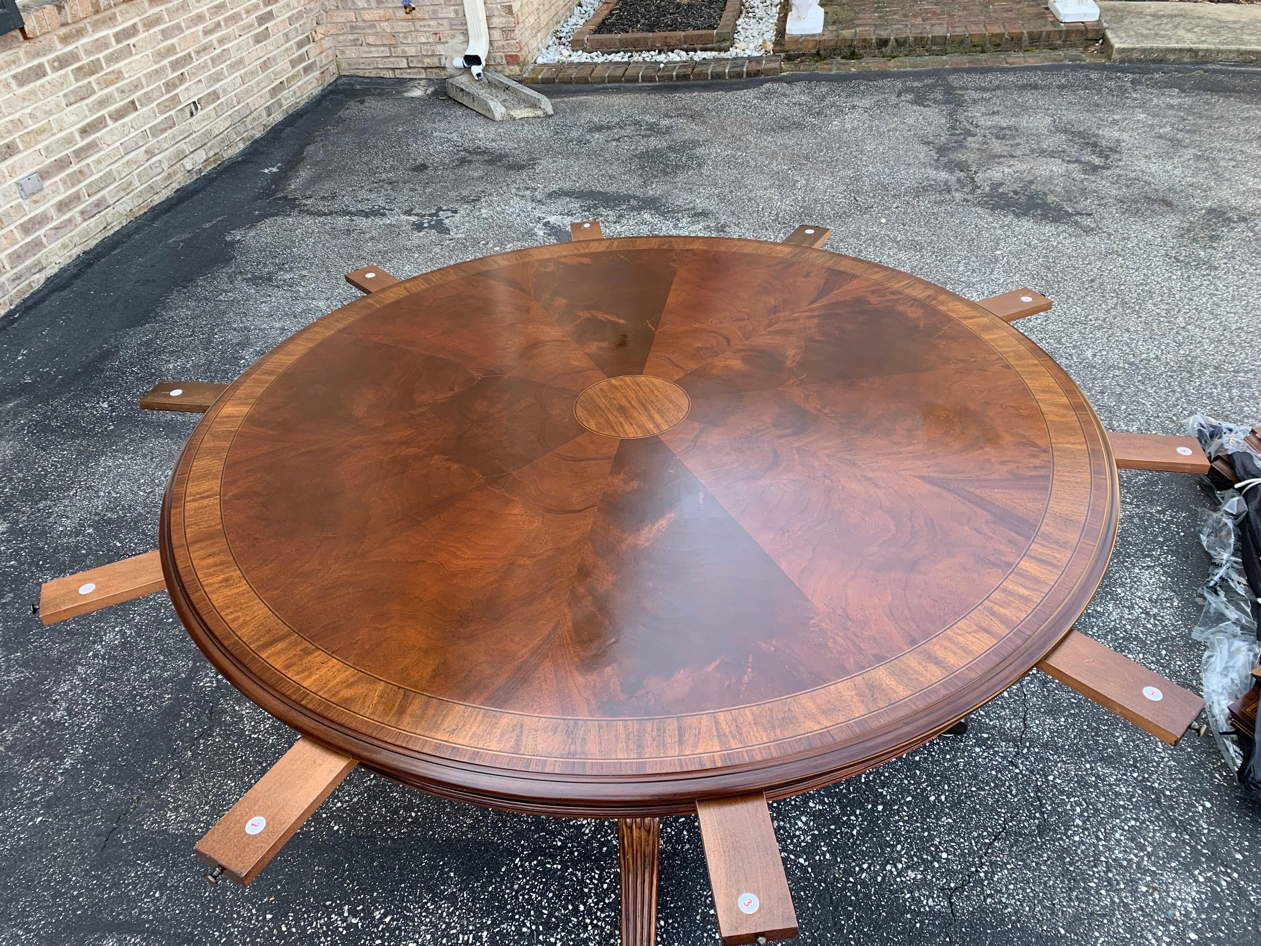 Mahogany Round Dining Table with Perimeter Leaves Oversized 1