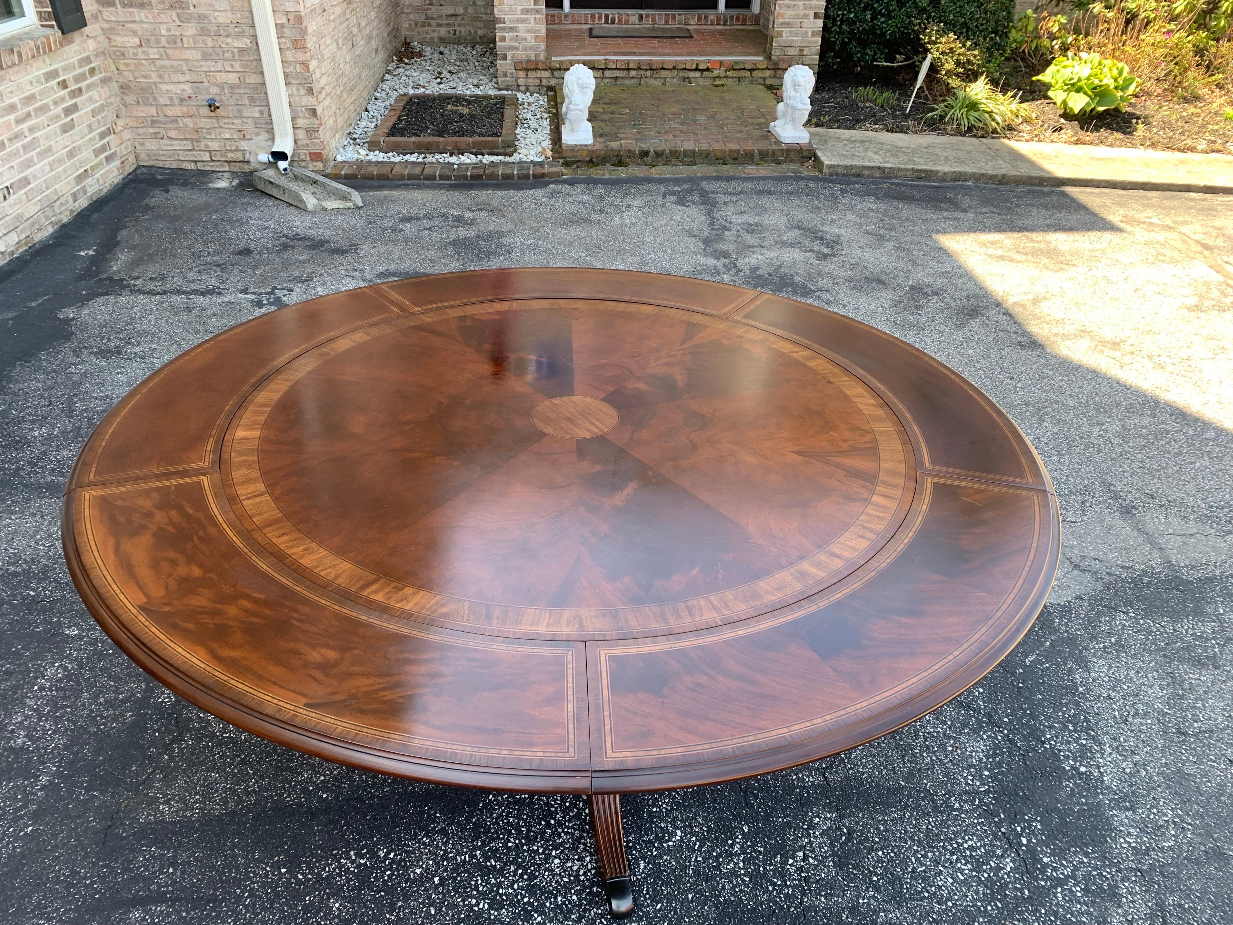 Mahogany Round Dining Table with Perimeter Leaves Oversized 2