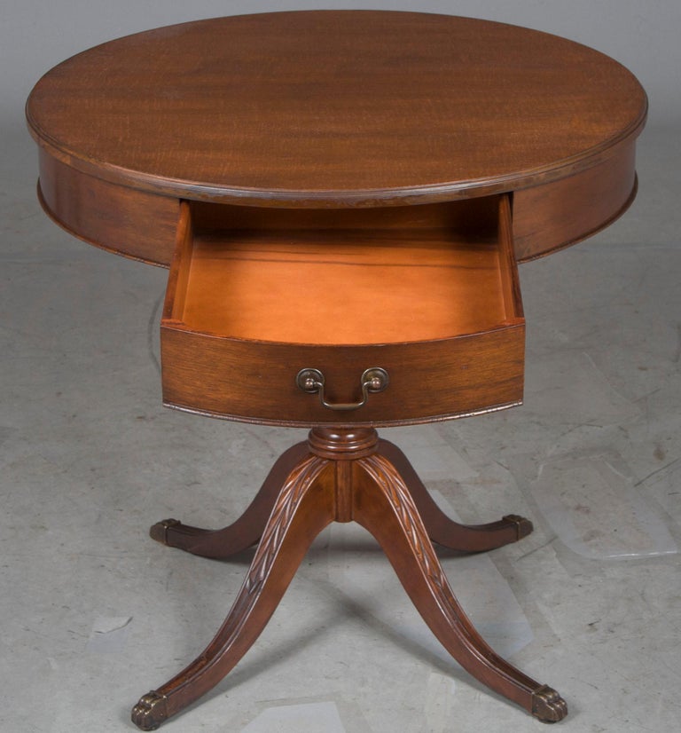 Mahogany Round Drum Side Table with Drawer For Sale at 1stDibs