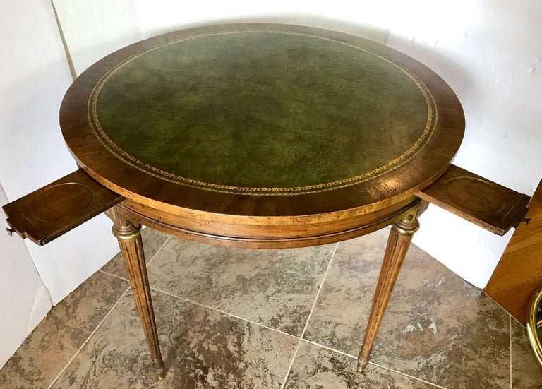 Mahogany Round Game Table with Green Leather Top at 1stDibs