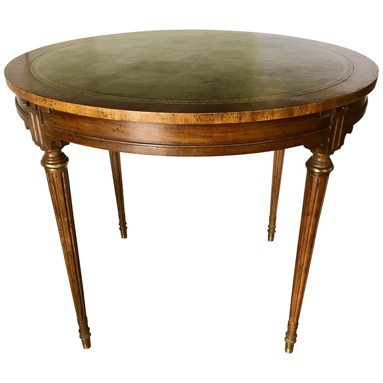 Mahogany Round Game Table With Green, Round Mahogany Table With Leather Top