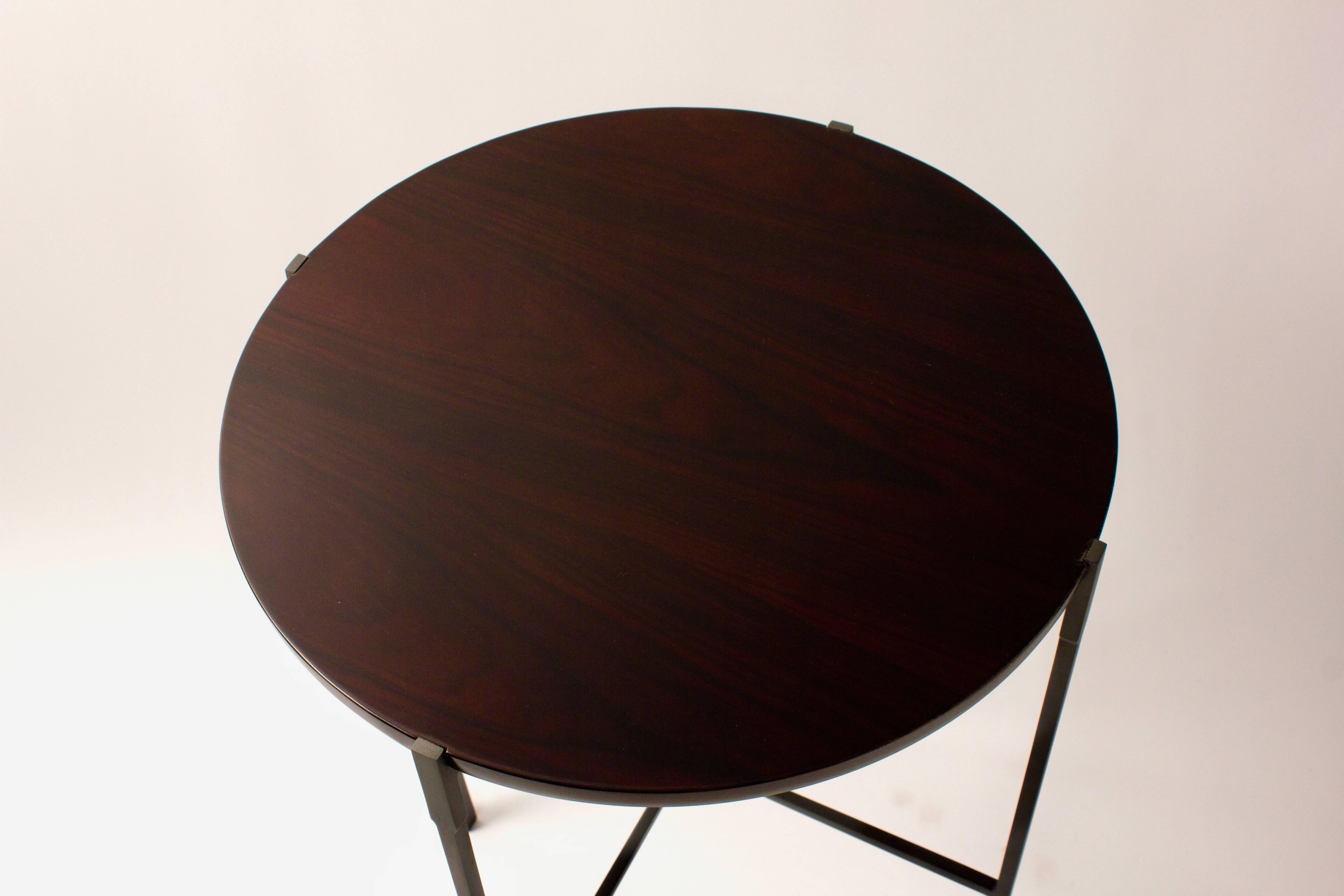 Lacquered Mahogany Round Side Table with Sculptural Foot Structure For Sale