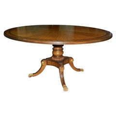 Mahogany Round Table with Greek Key Inlay on a Decorative Pedestal, 20th Century