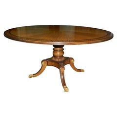 Mahogany Round Table with Greek Key Inlay on a Decorative Pedestal, 20th Century