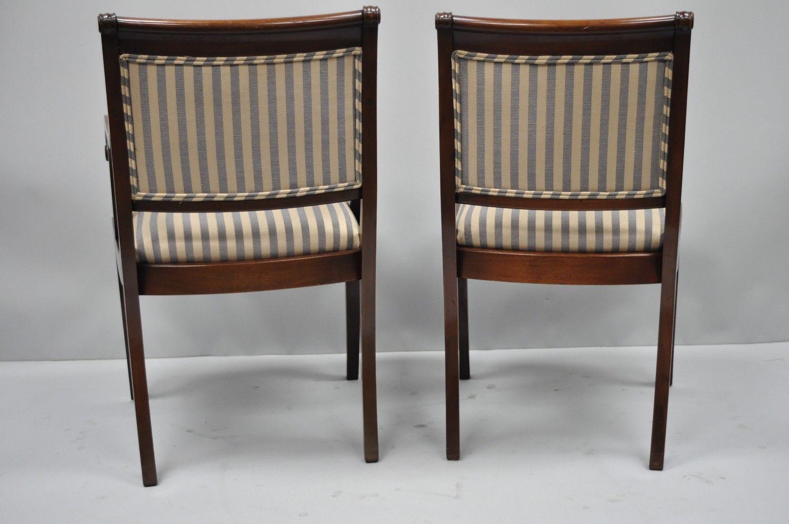 Mahogany Saber Leg Regency Style Upholstered Dining Room Chairs Set of Six 1