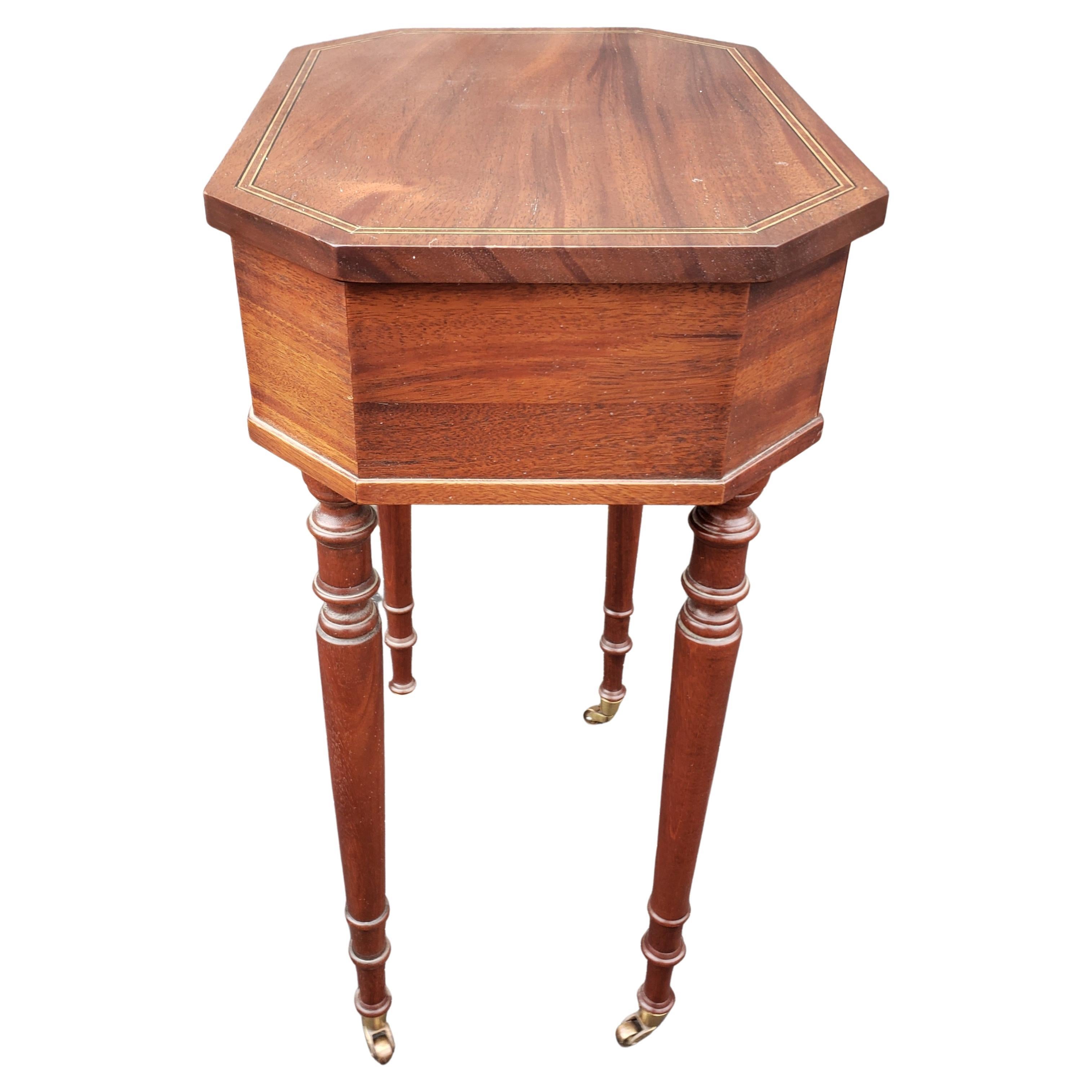 Woodwork  Mahogany Satinwood Banded Inlay Inlay Single Drawer Side Table on Wheels For Sale