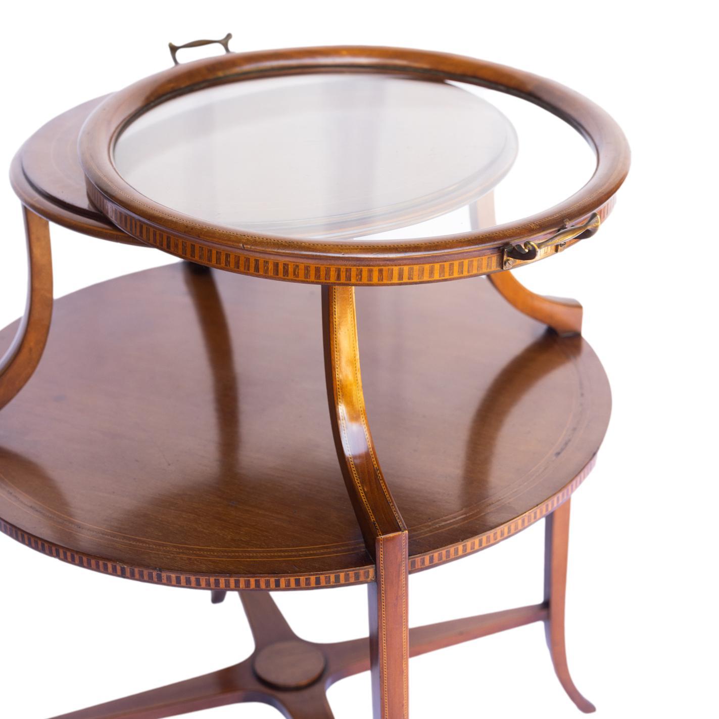 Mahogany & Satinwood Two-Tier Serving Table, Removable Tray, English, ca. 1880 For Sale 9
