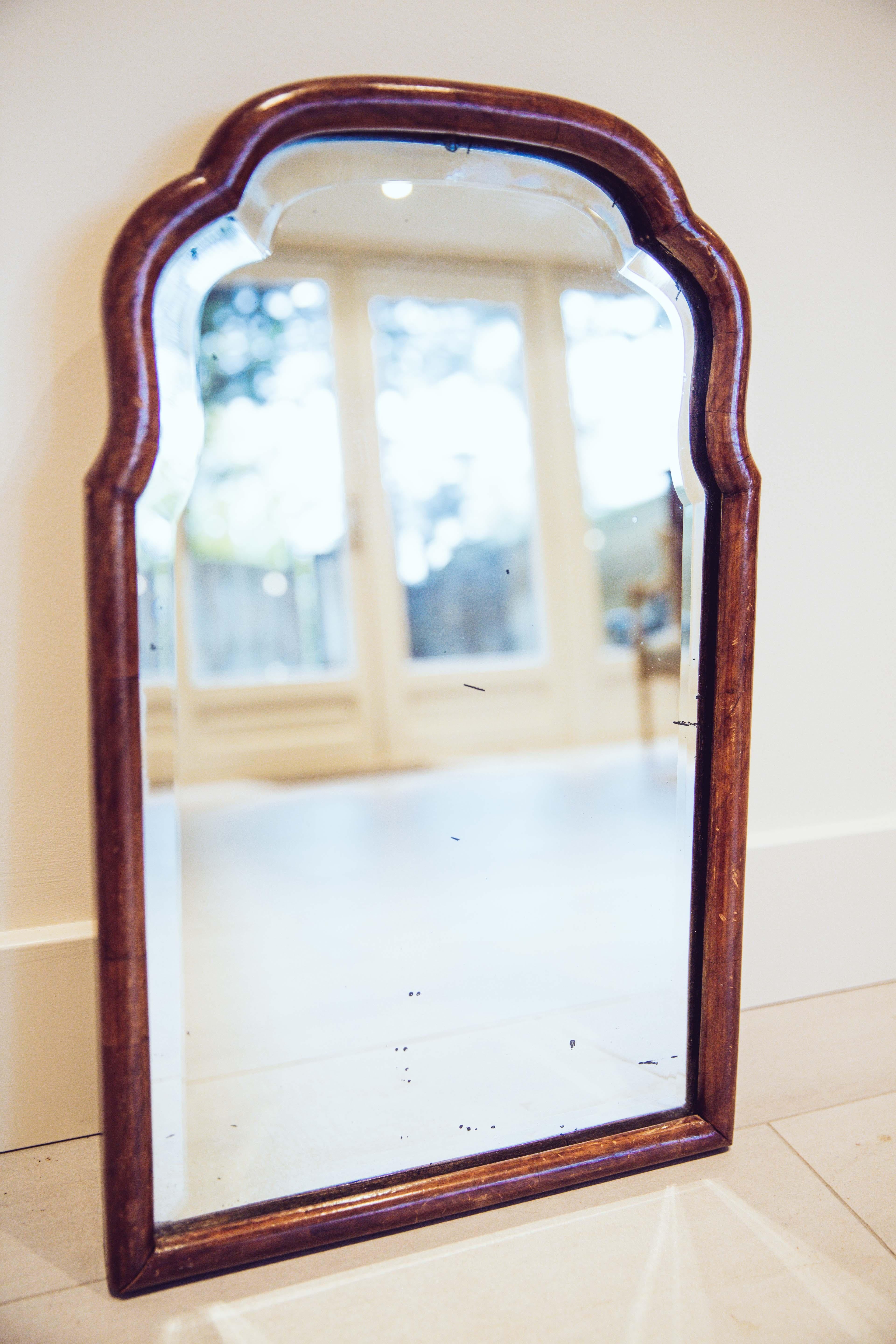 French Mahogany Scalloped Bevelled Wall Mirror For Sale