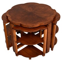 Mahogany Scalloped Side Table with Four Pull Out Tables