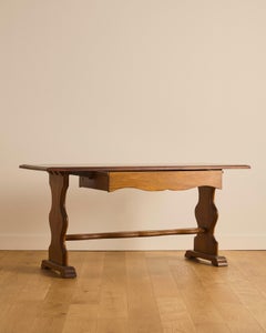 Mahogany Scalloped Trestle Base Console Table