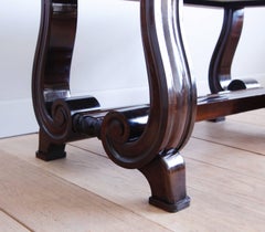 French Mahogany Scroll-Base Table with Stone Top