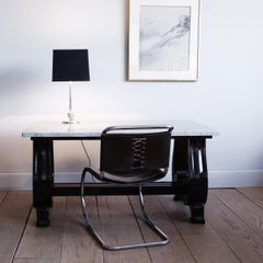 Mahogany Scroll-Base Table with Brazilian Quartz Top