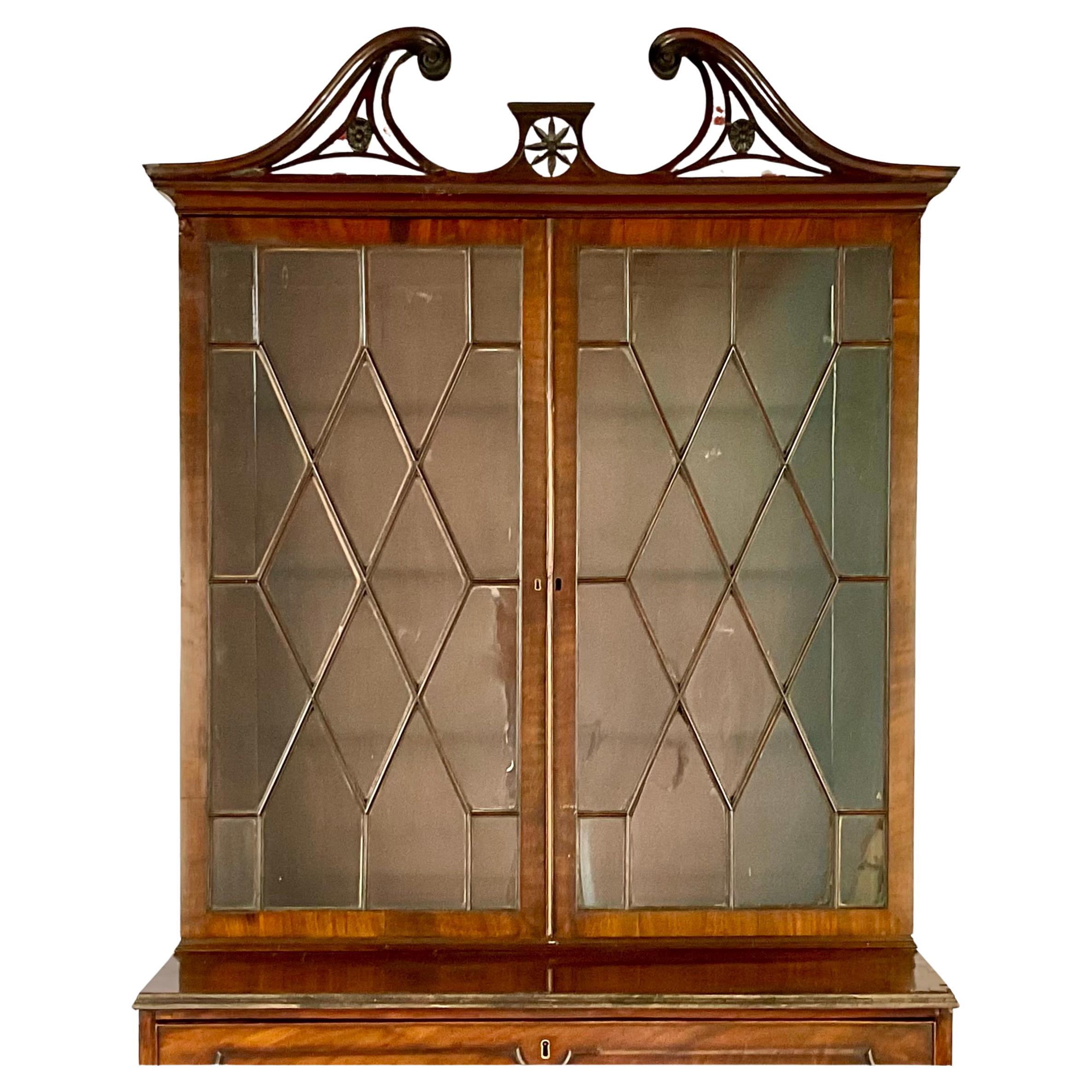 Mahogany Secretaire Bookcase, George III Style In Good Condition For Sale In Bradenton, FL