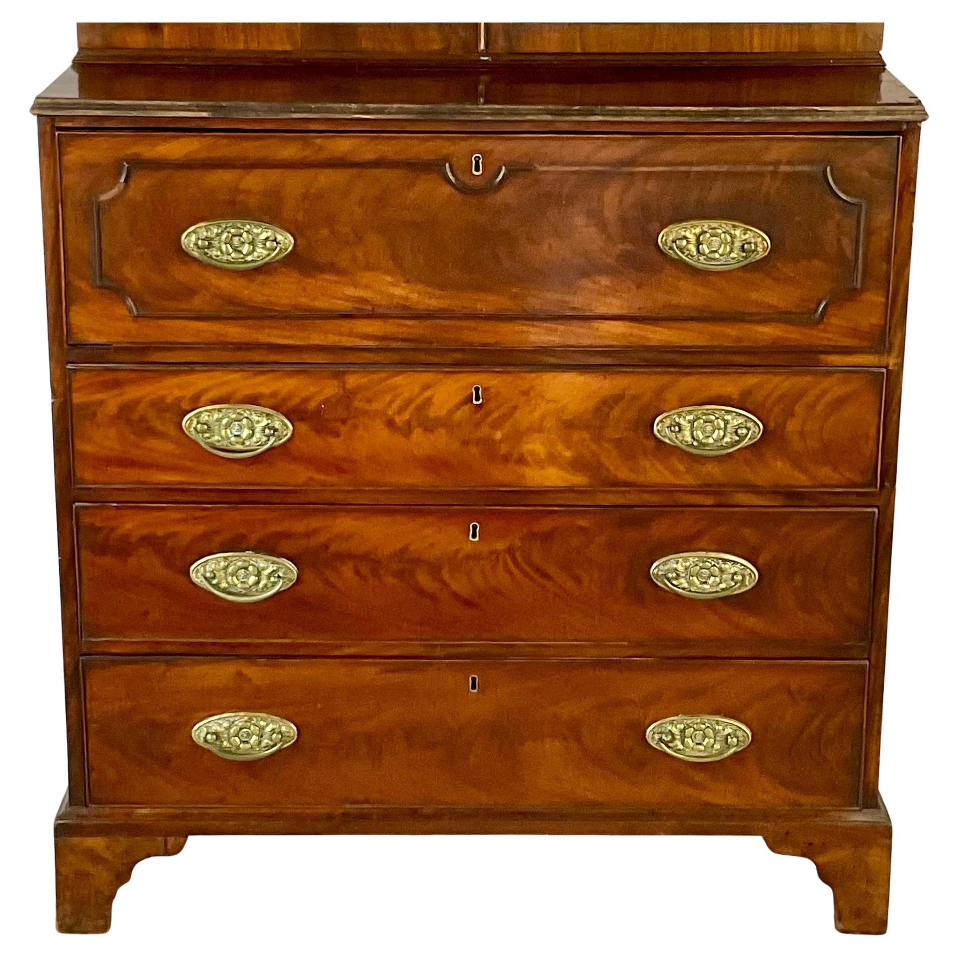 19th Century Mahogany Secretaire Bookcase, George III Style For Sale