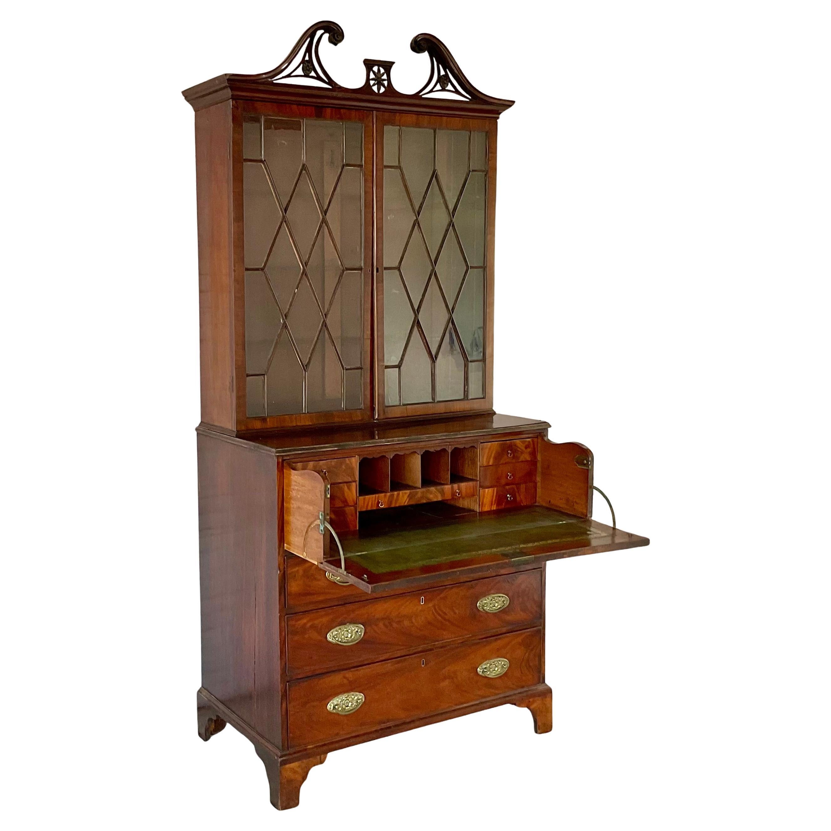 Mahogany Secretaire Bookcase, George III Style For Sale 2