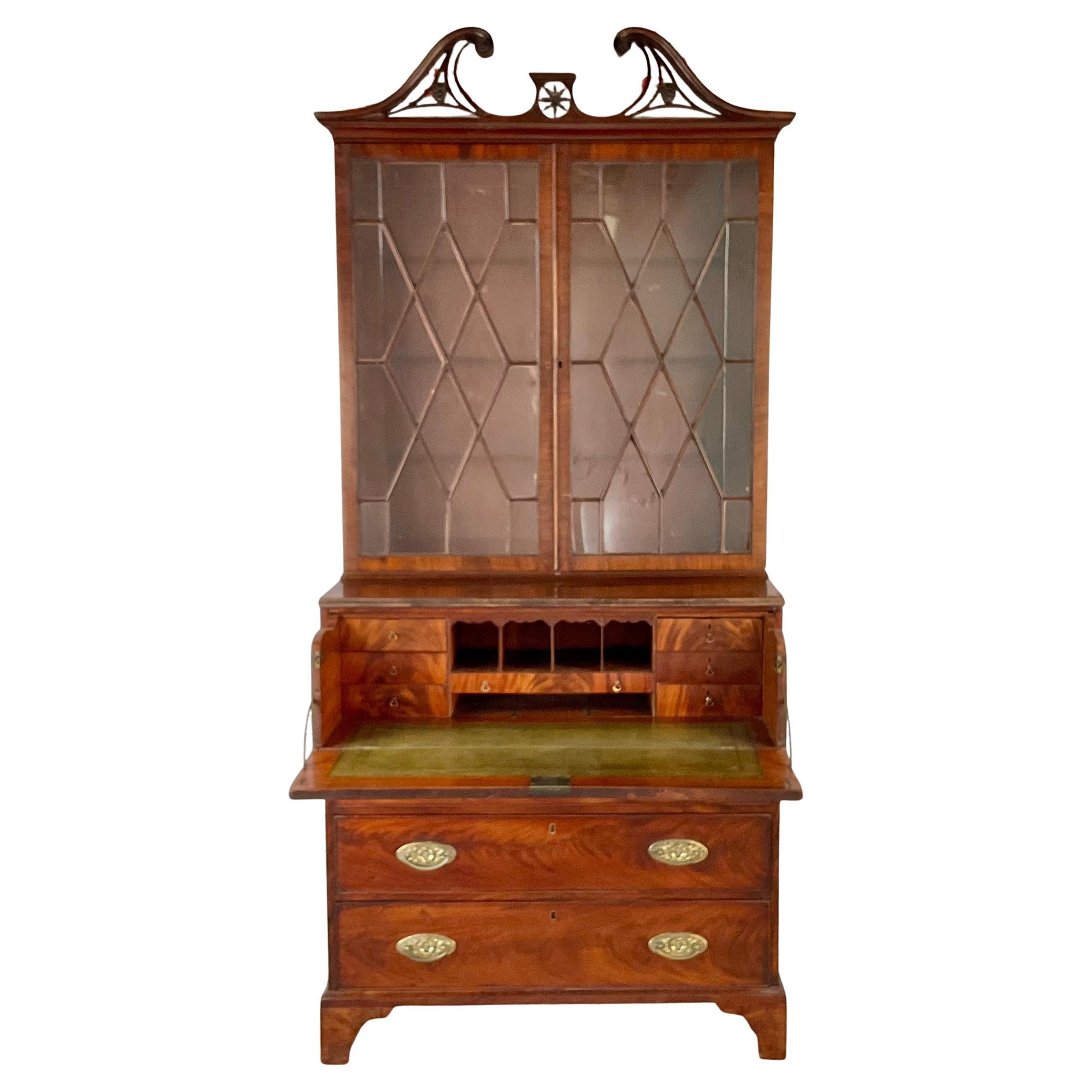 Mahogany Secretaire Bookcase, George III Style For Sale