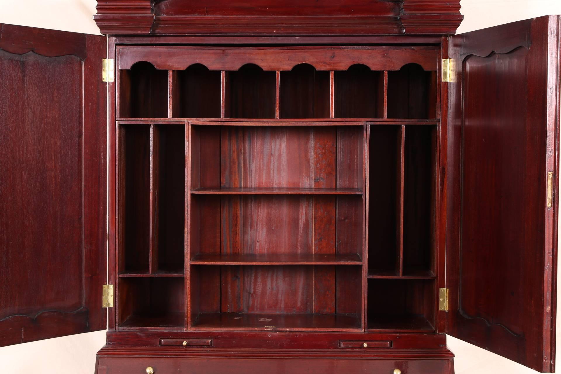 Mahogany Secretary Bookcase Cabinet with Broken Bonnet Top 2