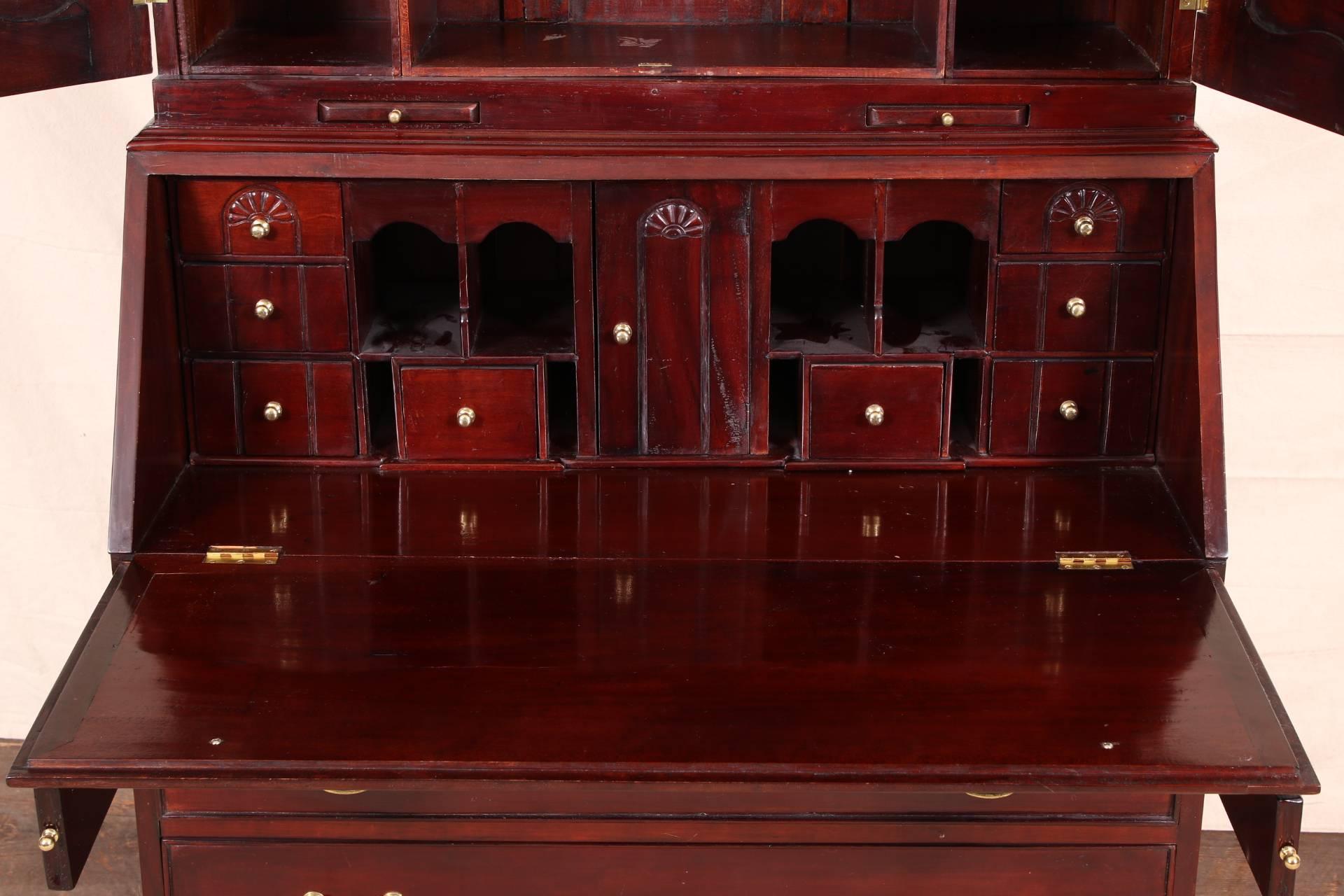 Mahogany Secretary Bookcase Cabinet with Broken Bonnet Top 3