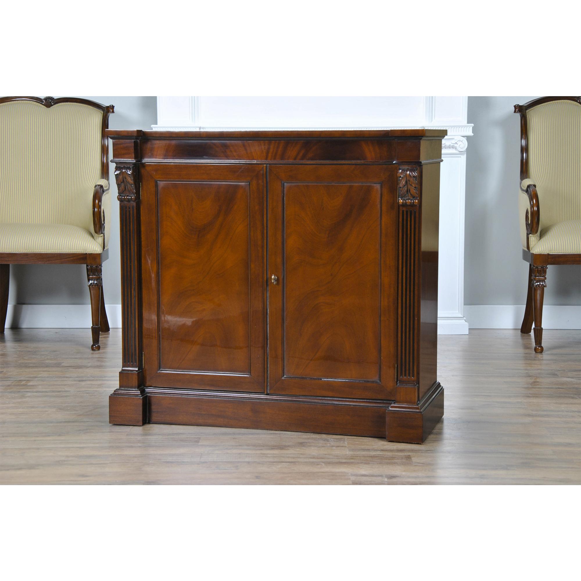 The Mahogany Server matches other items in our Penhurst collection. An ideal size our Mahogany Server can fit into tight spaces while still providing a lot of storage space. The two doors conceal a storage area with a shelf to help store anything