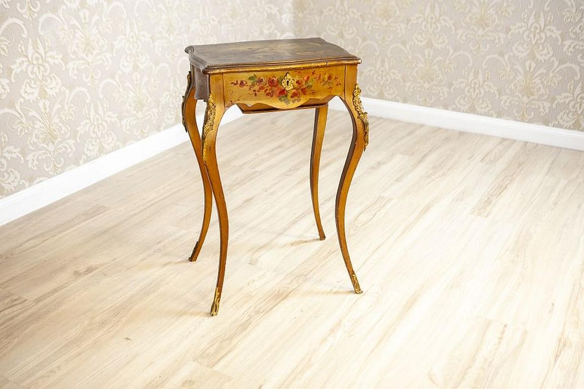 European Mahogany Sewing Table with Brass Details from the Late 19th Century For Sale